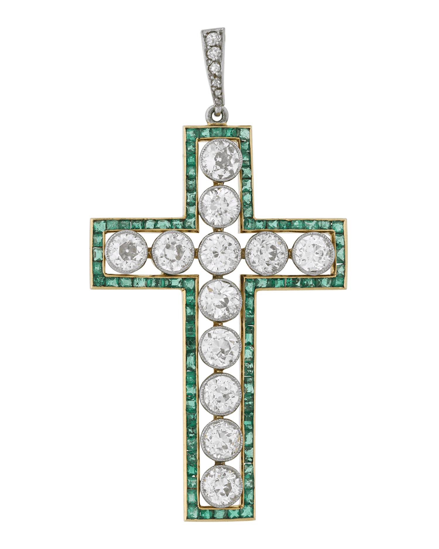 Diamond and Emerald Cross Pendant, 3.00 Carats