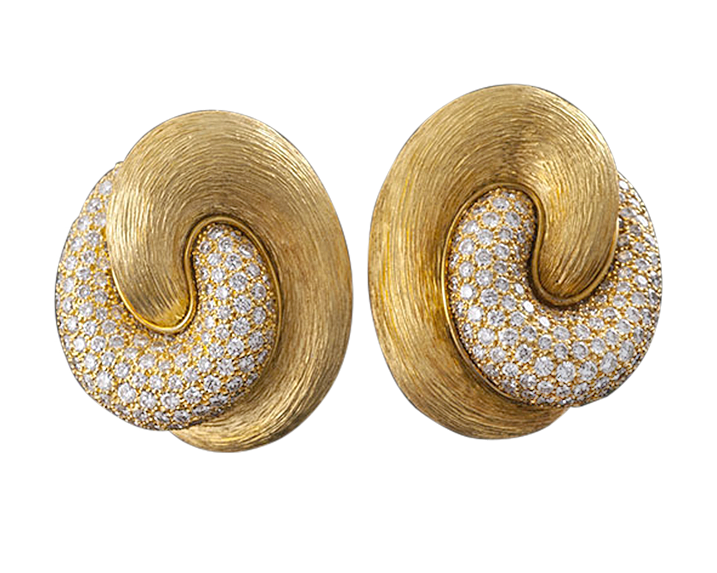 Henry Dunay Gold and Pavé Diamond Earrings, 2.88 Carats