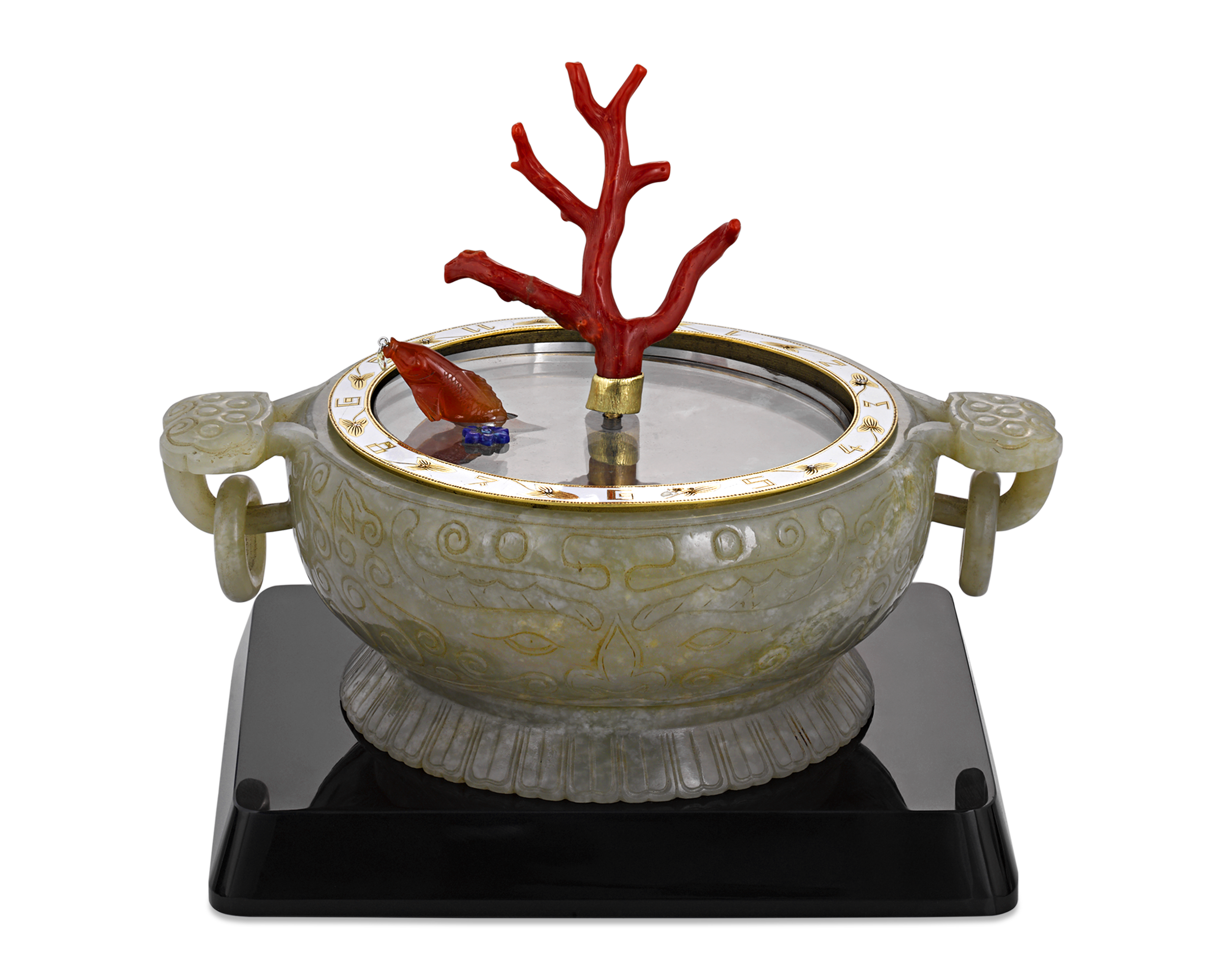 Coral and Jade Koi Fish Mystery Clock