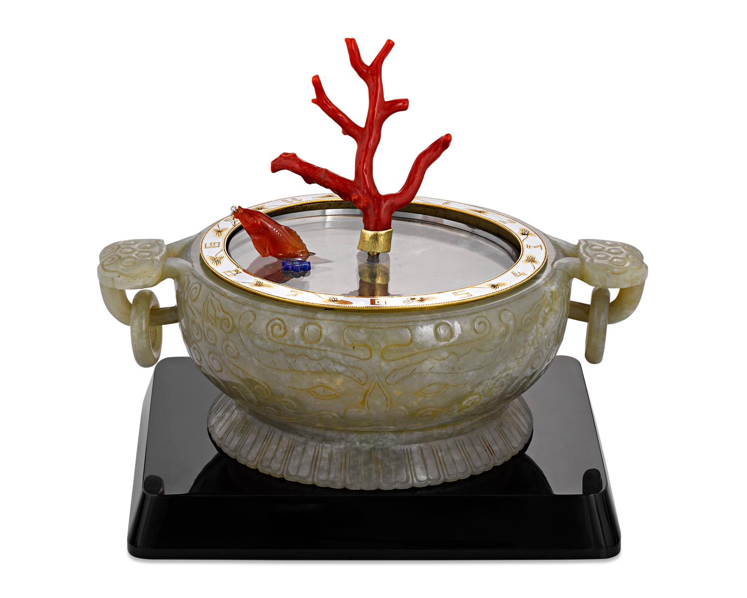 Coral and Jade Koi Fish Mystery Clock