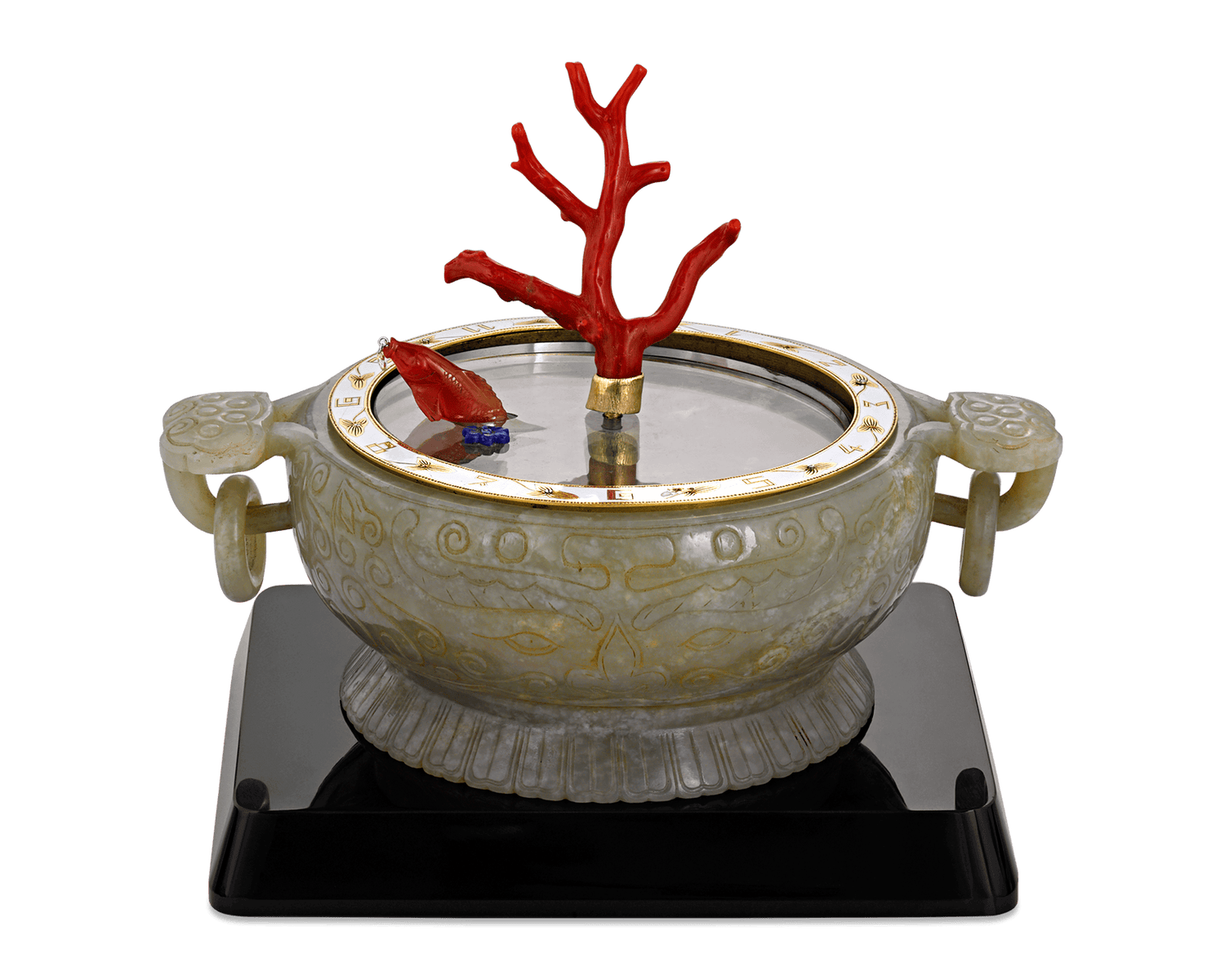 Coral and Jade Koi Fish Mystery Clock