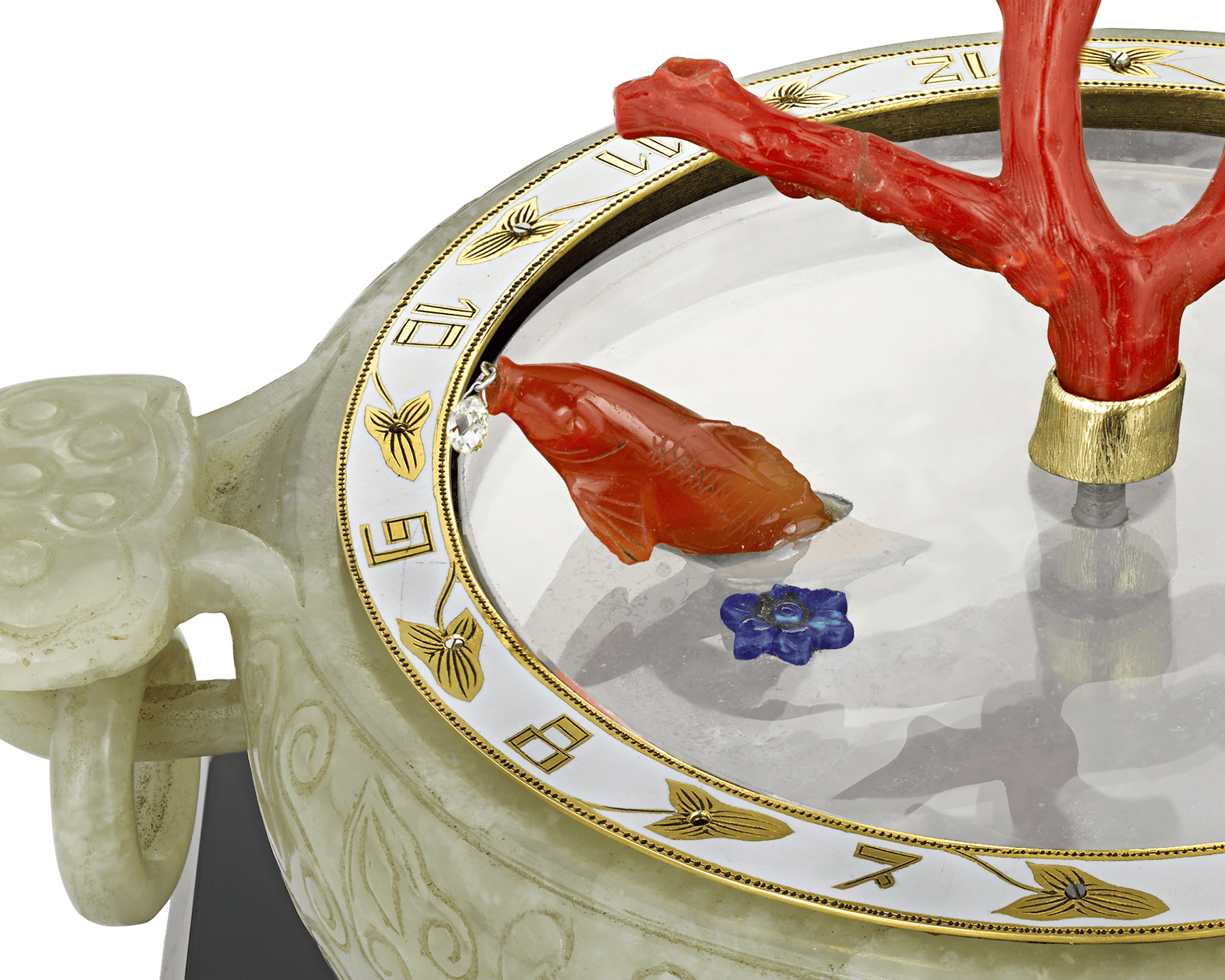 Coral and Jade Koi Fish Mystery Clock