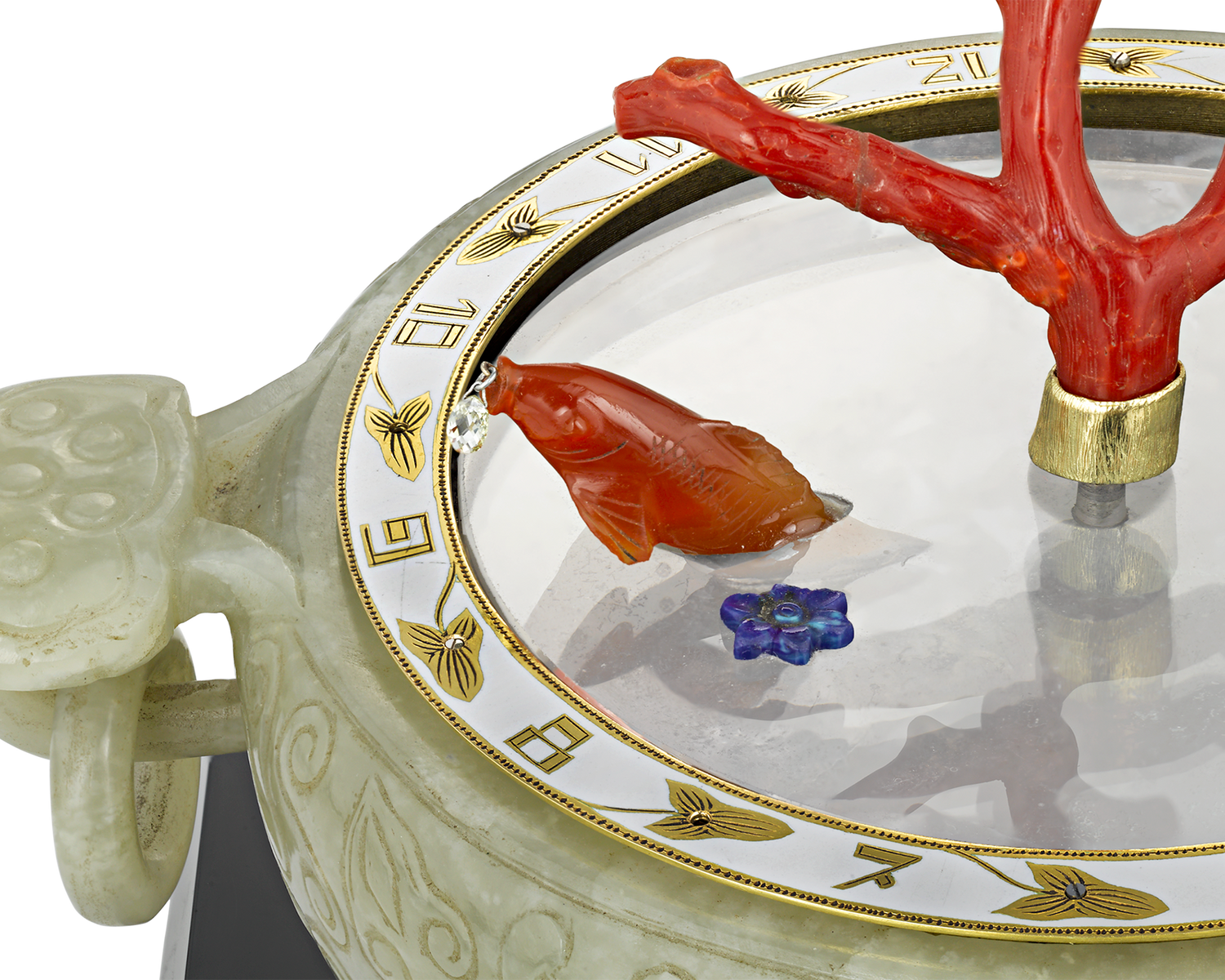 Coral and Jade Koi Fish Mystery Clock