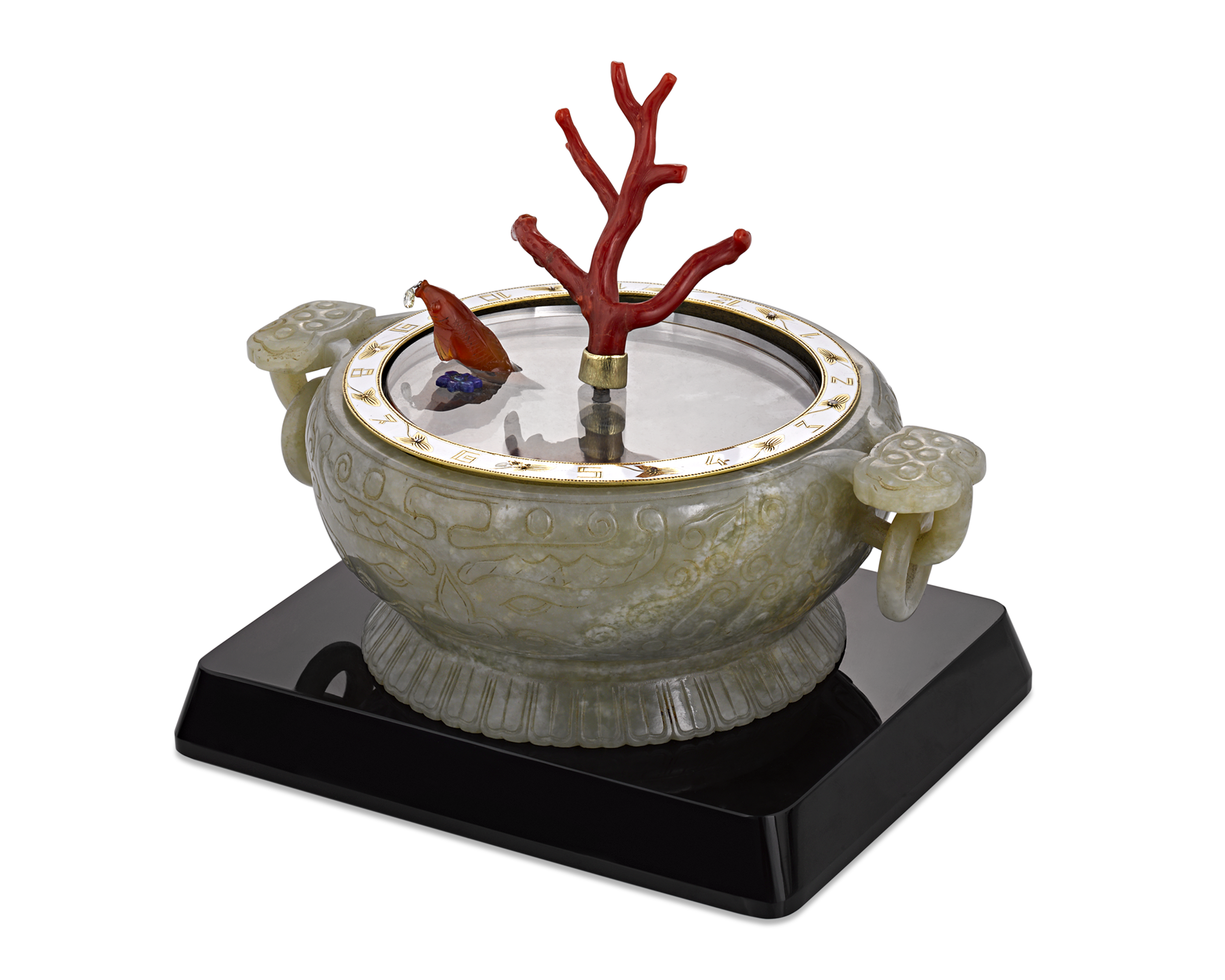 Coral and Jade Koi Fish Mystery Clock