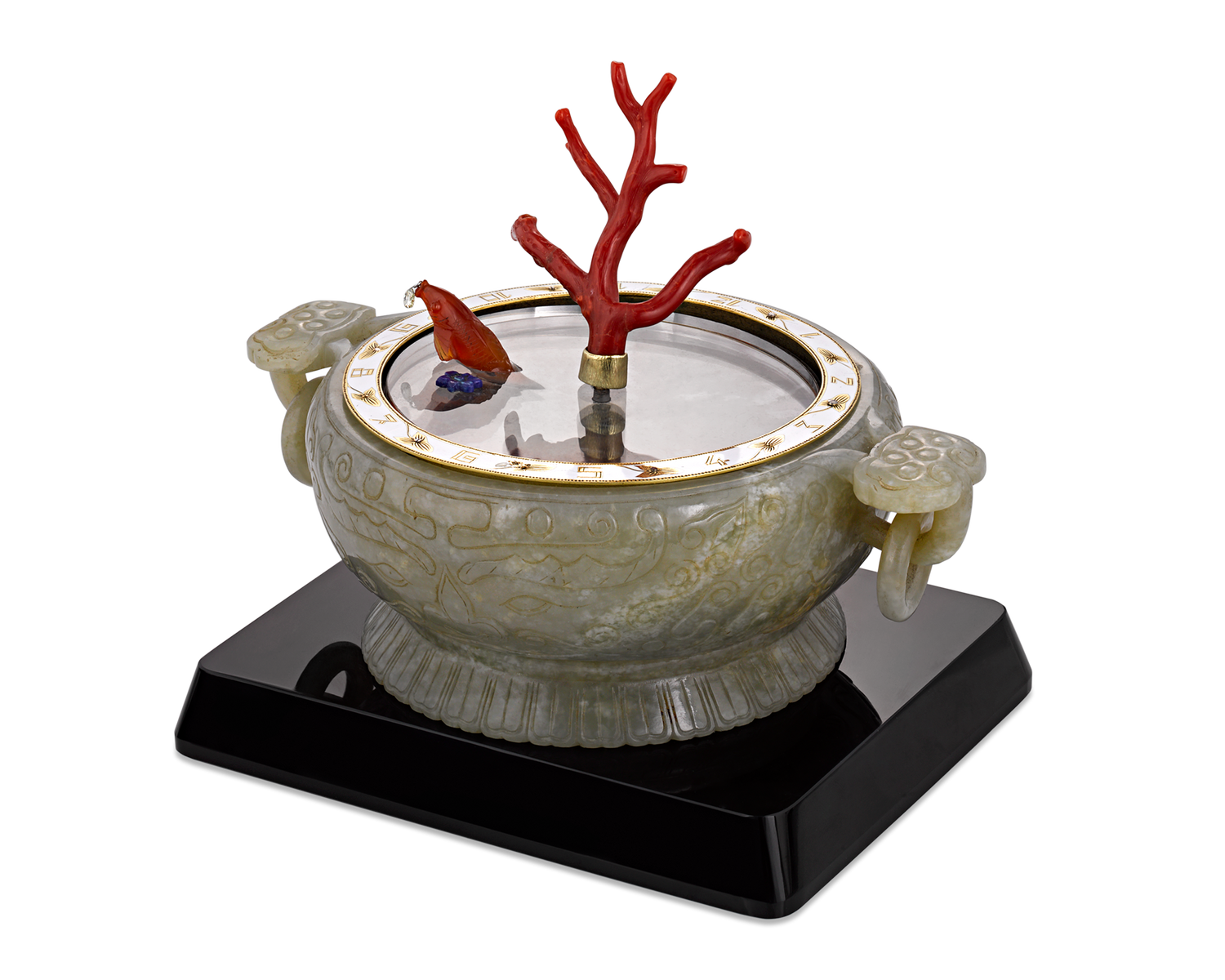 Coral and Jade Koi Fish Mystery Clock