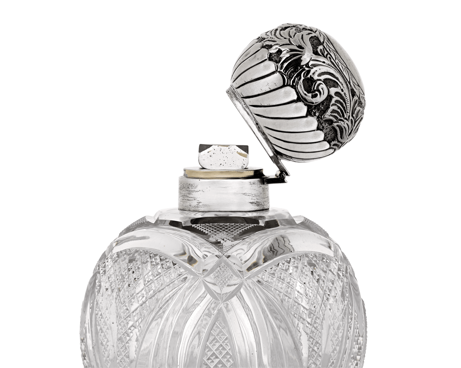 English Silver and Cut Glass Perfume Bottle