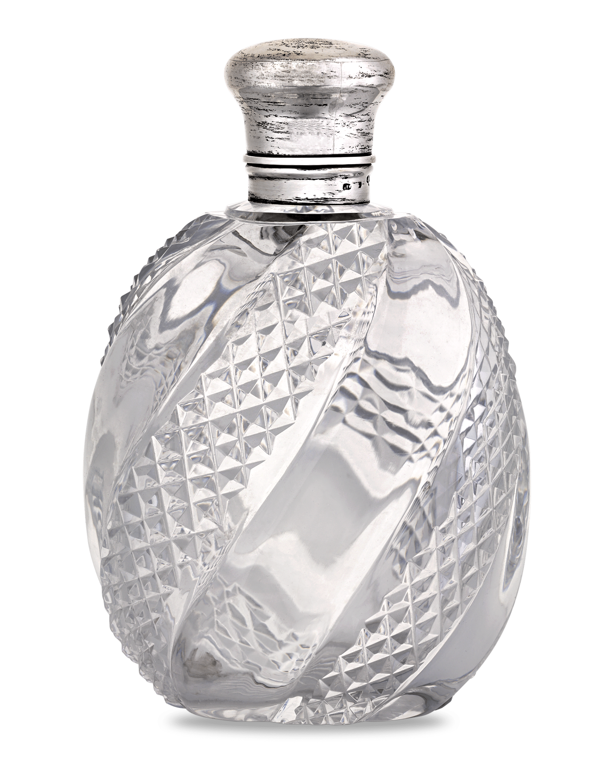 Cut Glass and Silver Perfume Bottle