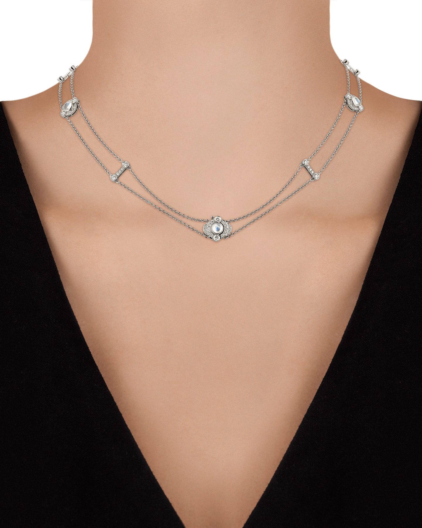 Tiffany & Co. Moonstone and Diamond Double-Strand Necklace