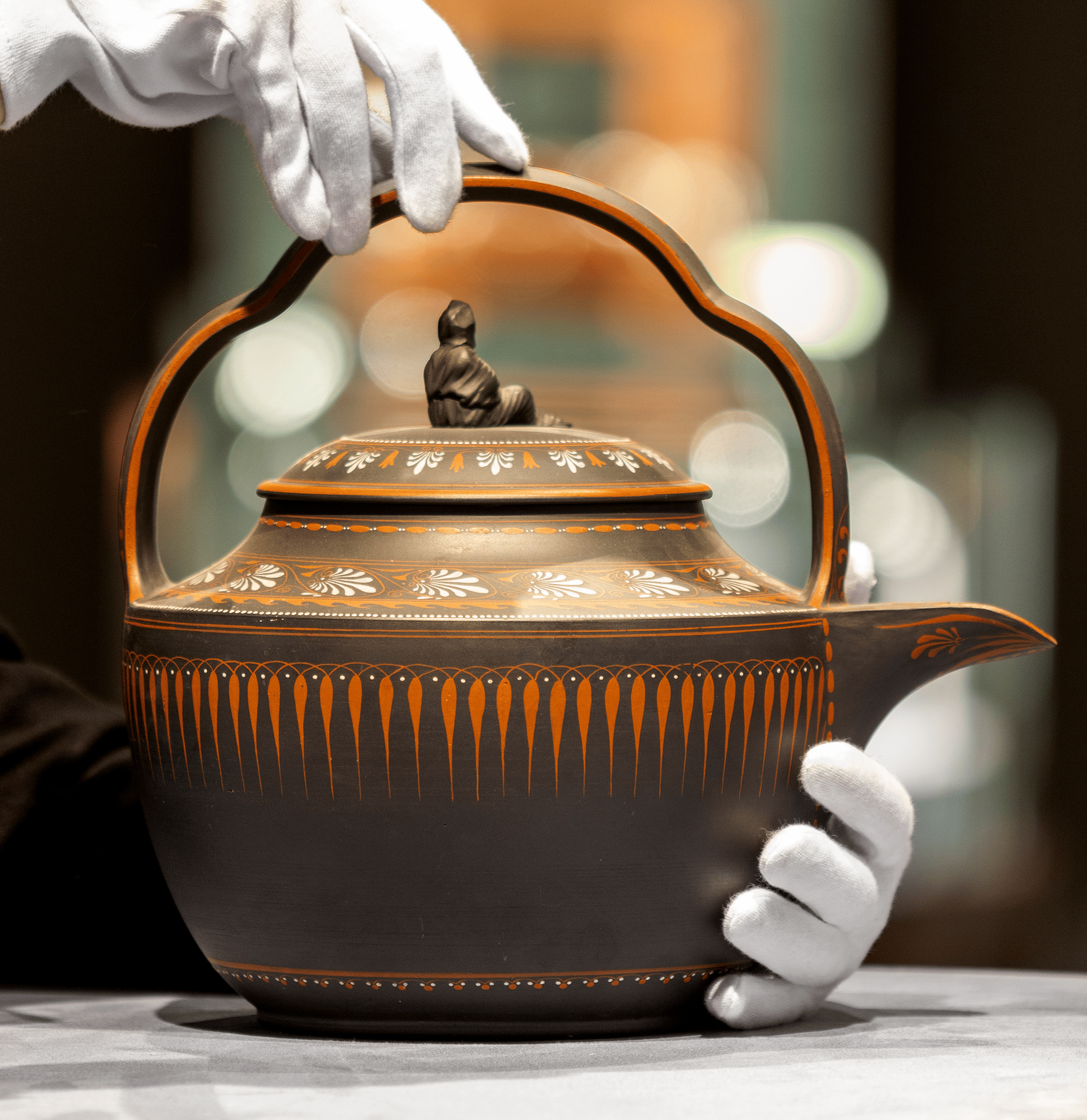 Wedgwood Black Basalt and Encaustic Enamel Rum Kettle | M.S. Rau Wedgwood Black Basalt and Encaustic Enamel Rum Kettle | M.S. Rau