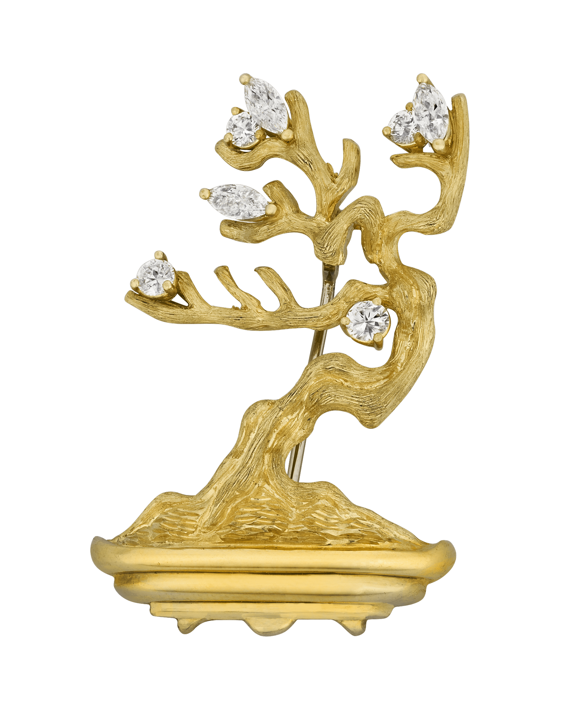 Henry Dunay Gold and Diamond Bonsai Tree Brooch