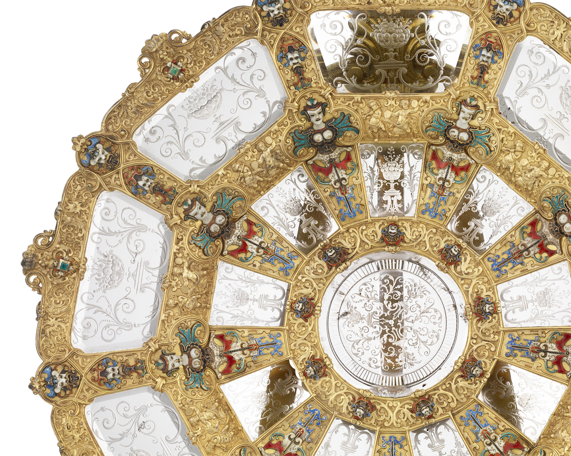 Viennese Enameled Silver Rock Crystal Charger
