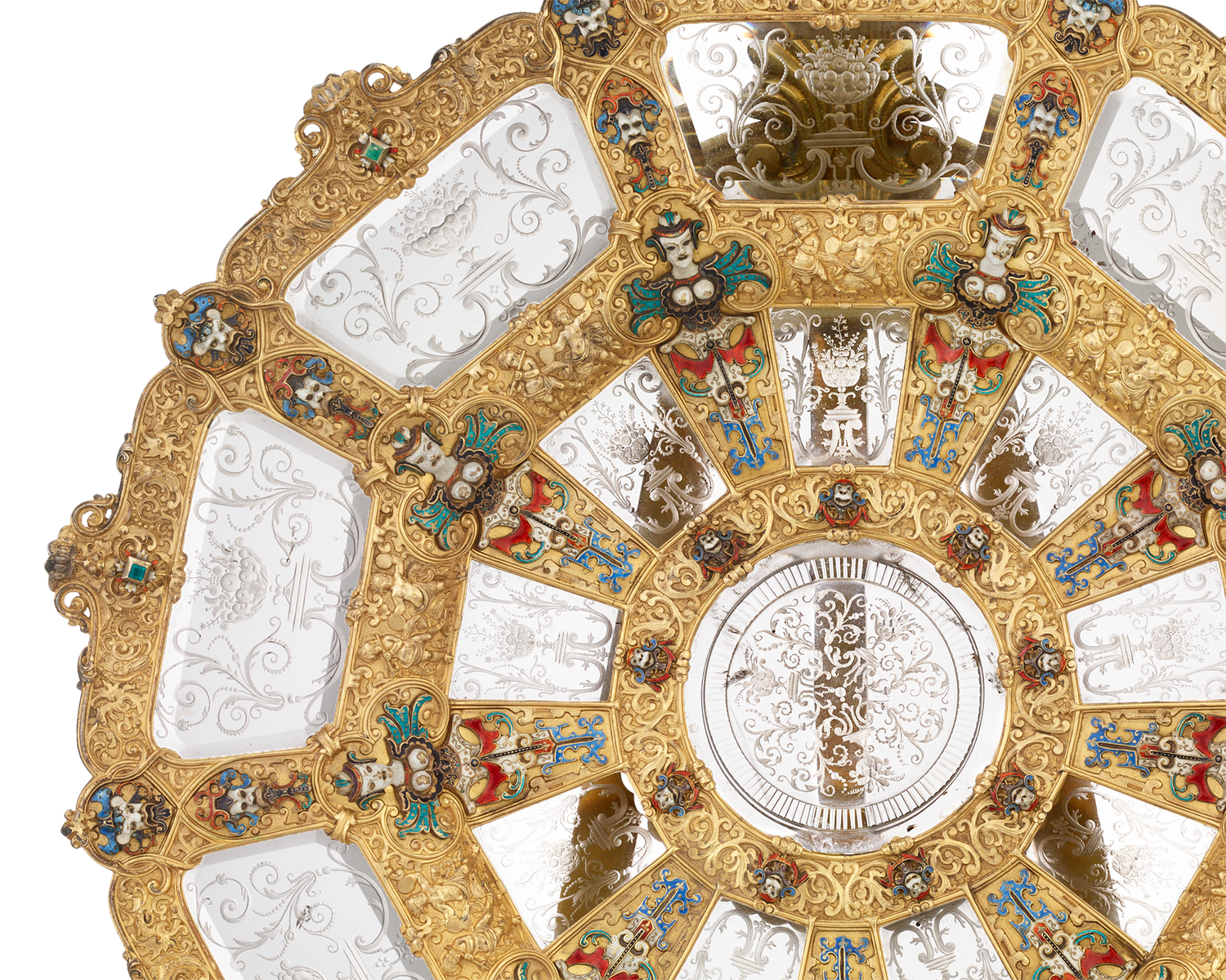 Viennese Enameled Silver Rock Crystal Charger