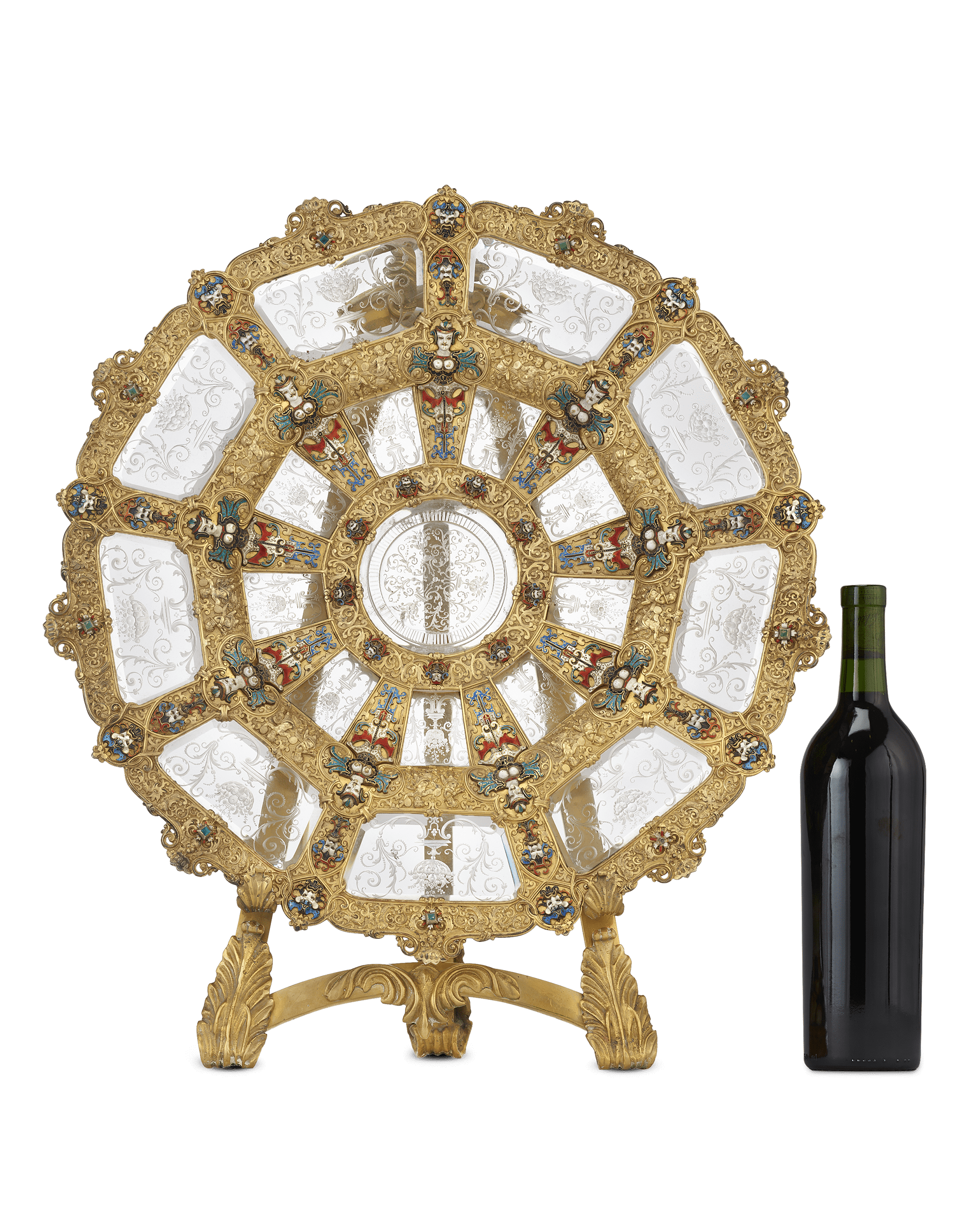 Viennese Enameled Silver Rock Crystal Charger