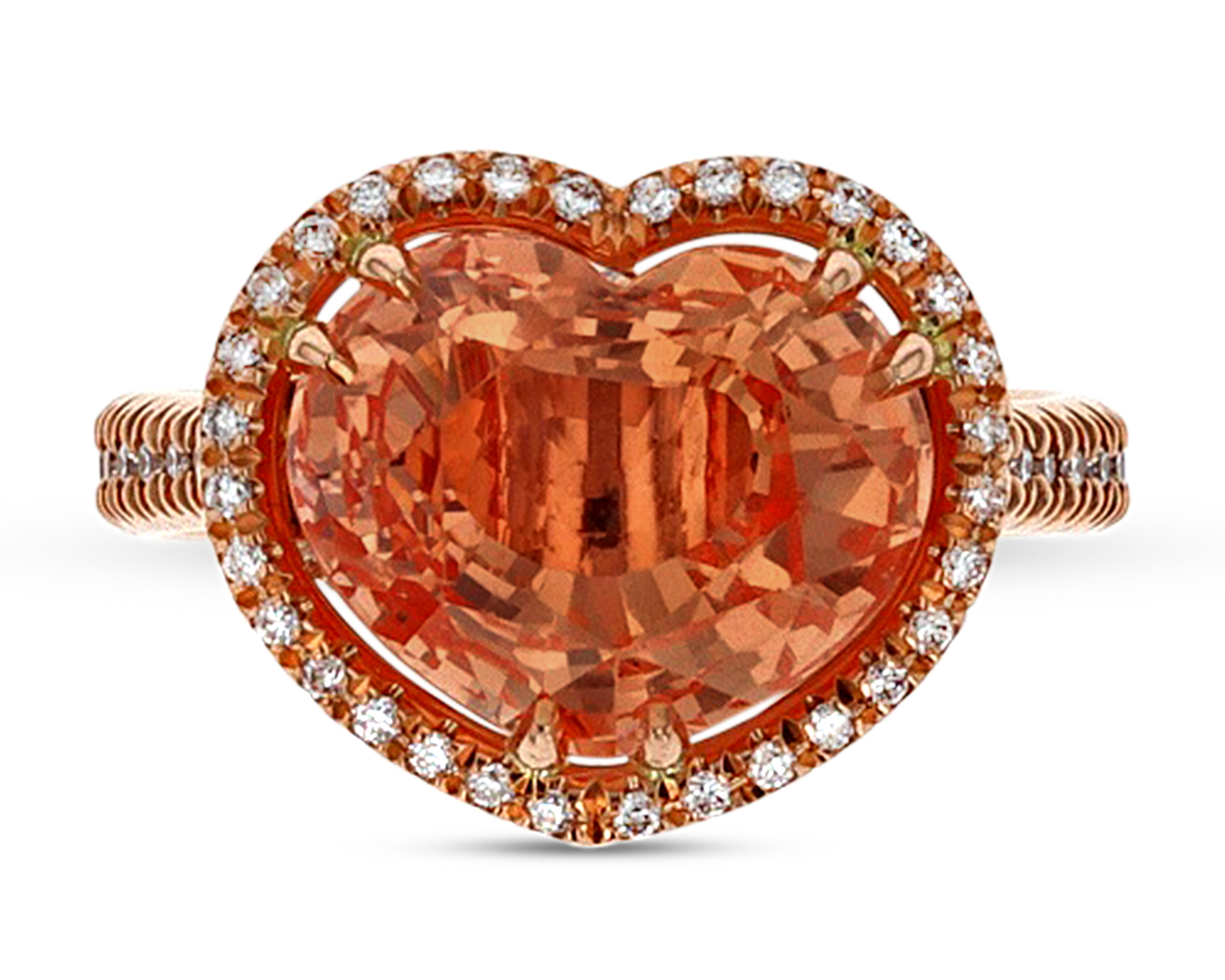 Heart-Shaped Padparadscha Sapphire Ring, 5.95 Carats