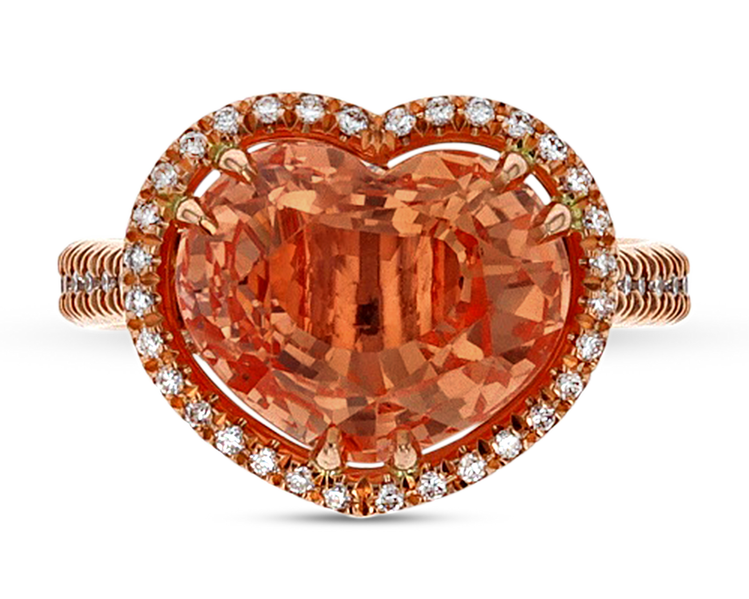 Heart-Shaped Padparadscha Sapphire Ring, 5.95 Carats