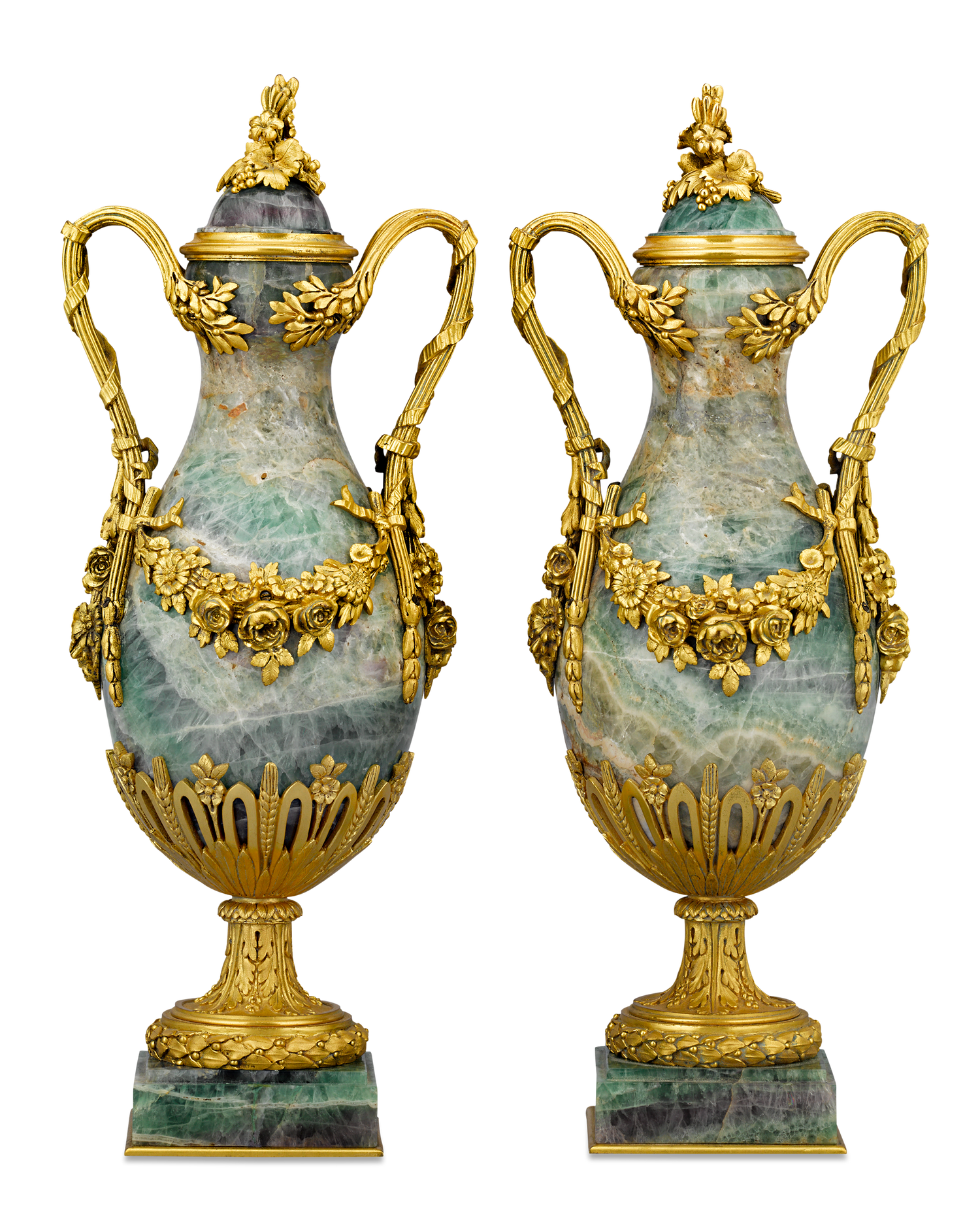 Pair of Ormolu-Mounted Fluorspar Vases