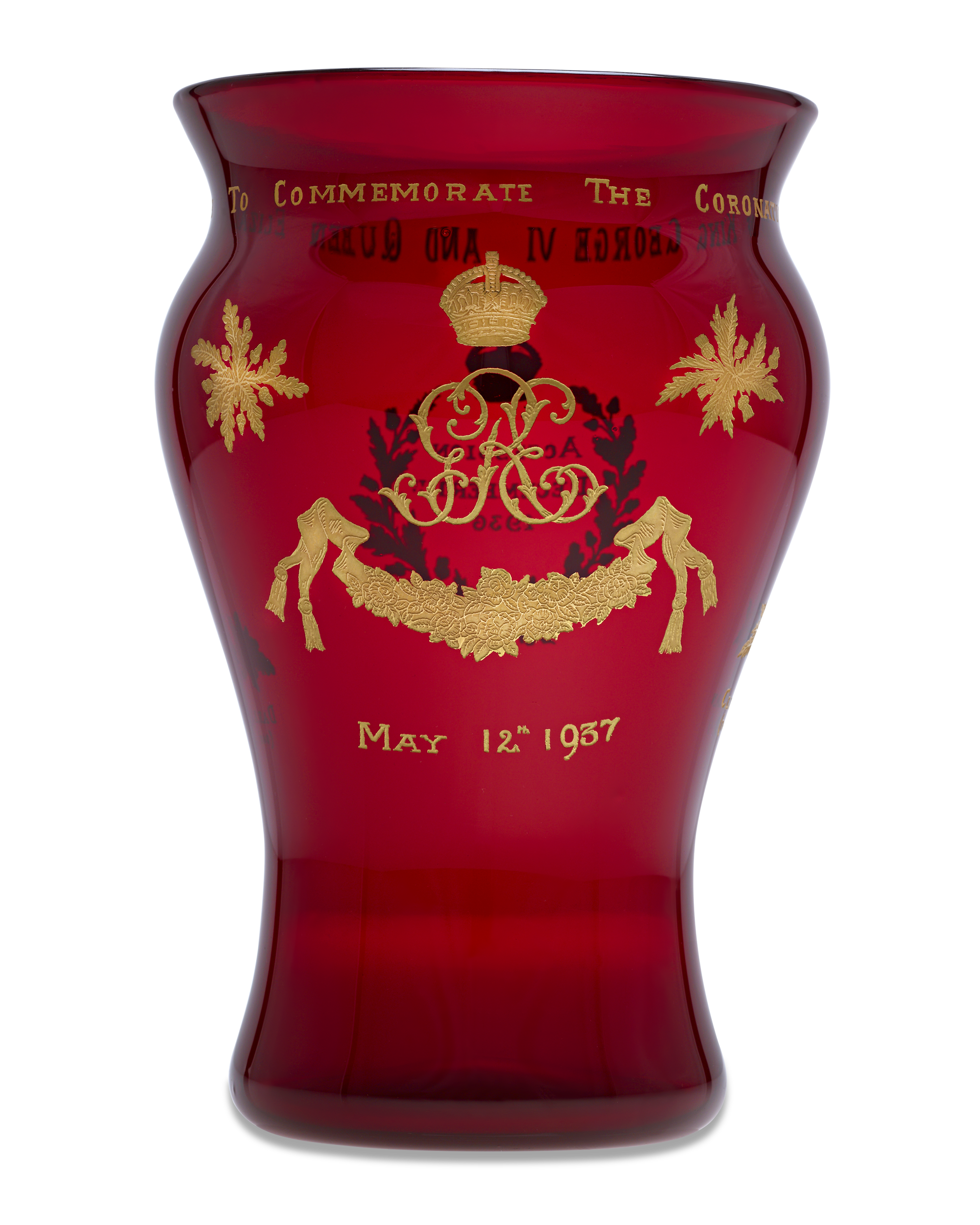 George VI Commemorative Ruby Glass Vase