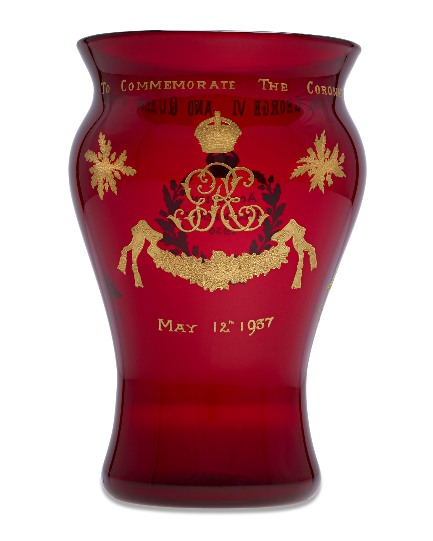 George VI Commemorative Ruby Glass Vase