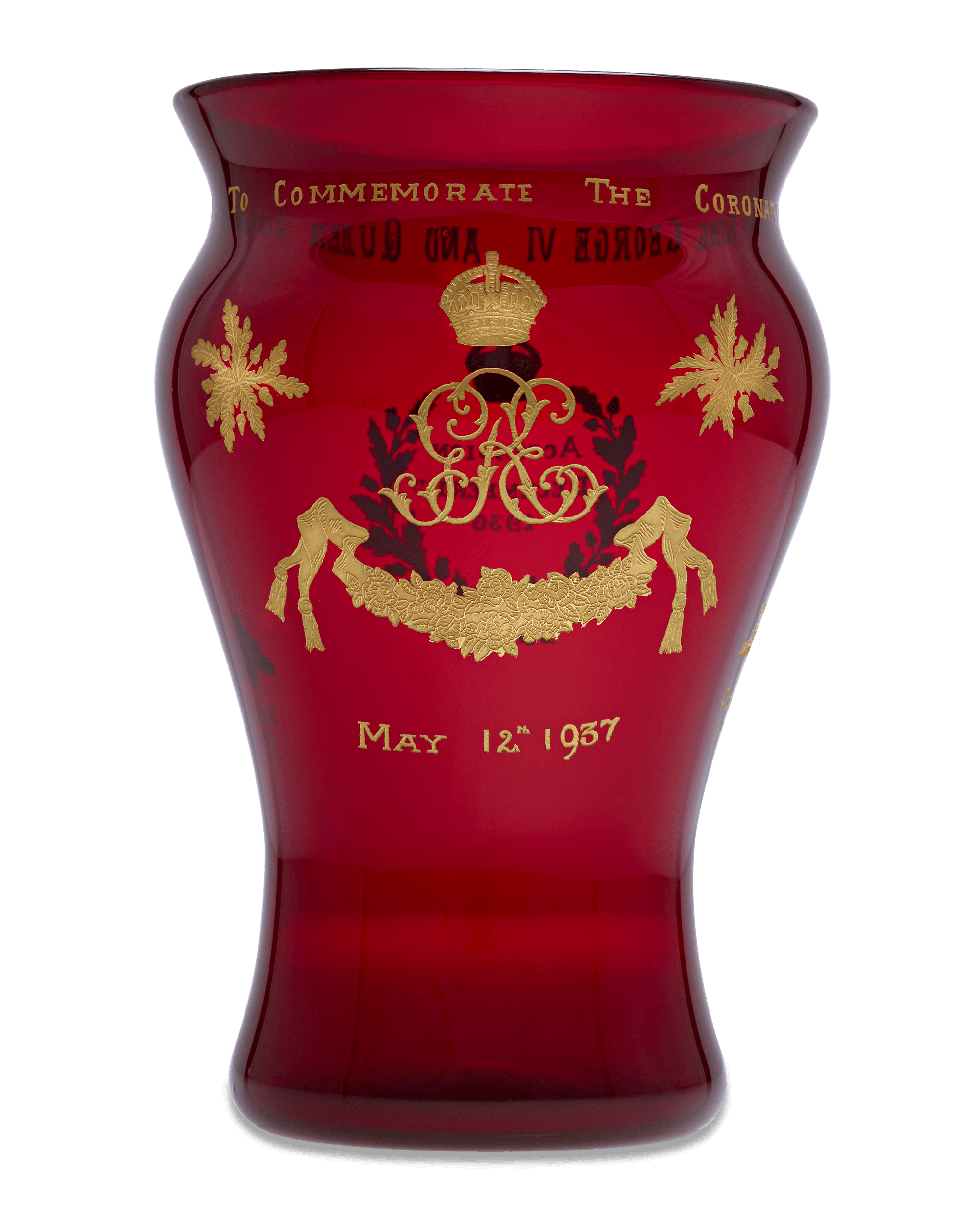 George VI Commemorative Ruby Glass Vase