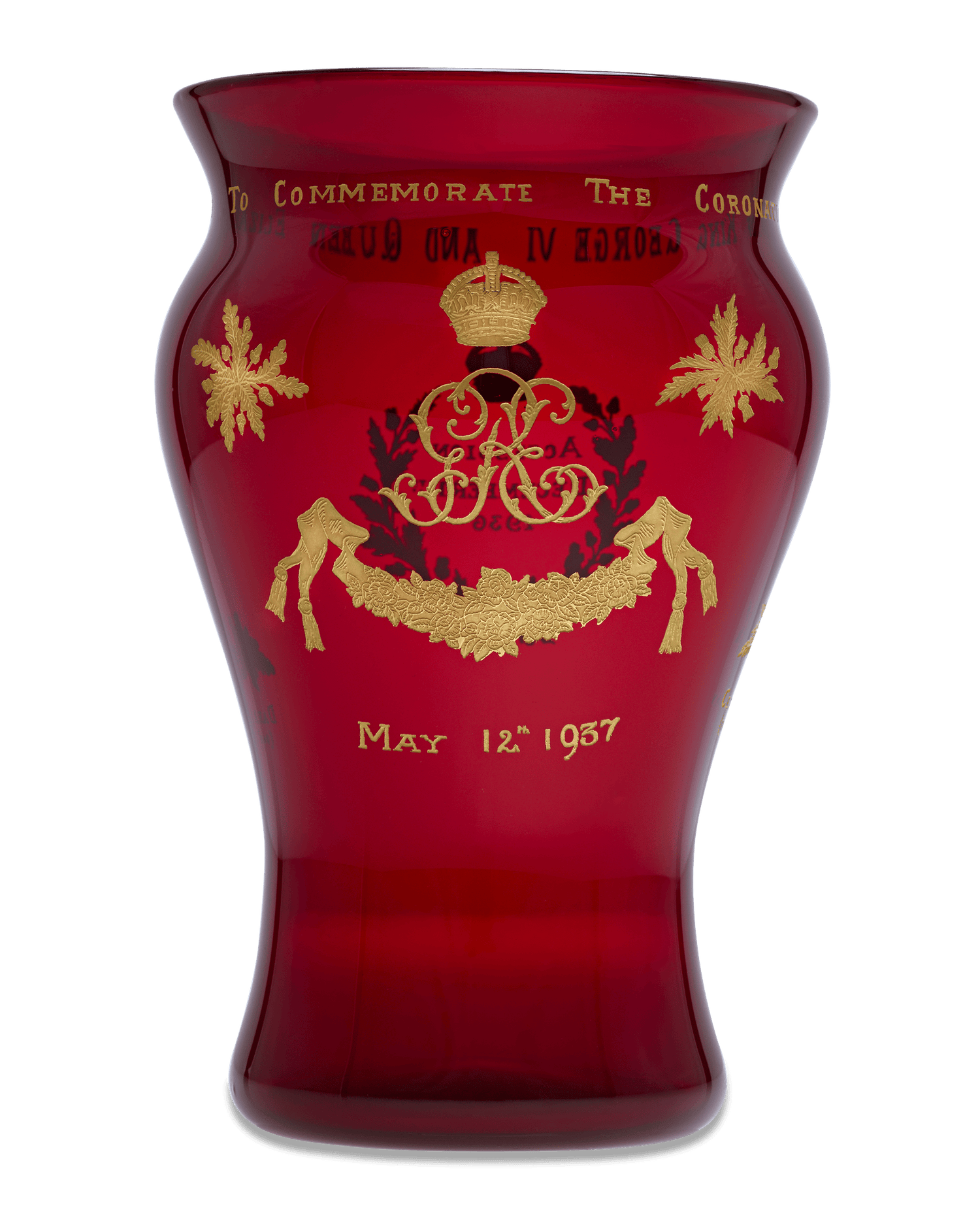 George VI Commemorative Ruby Glass Vase