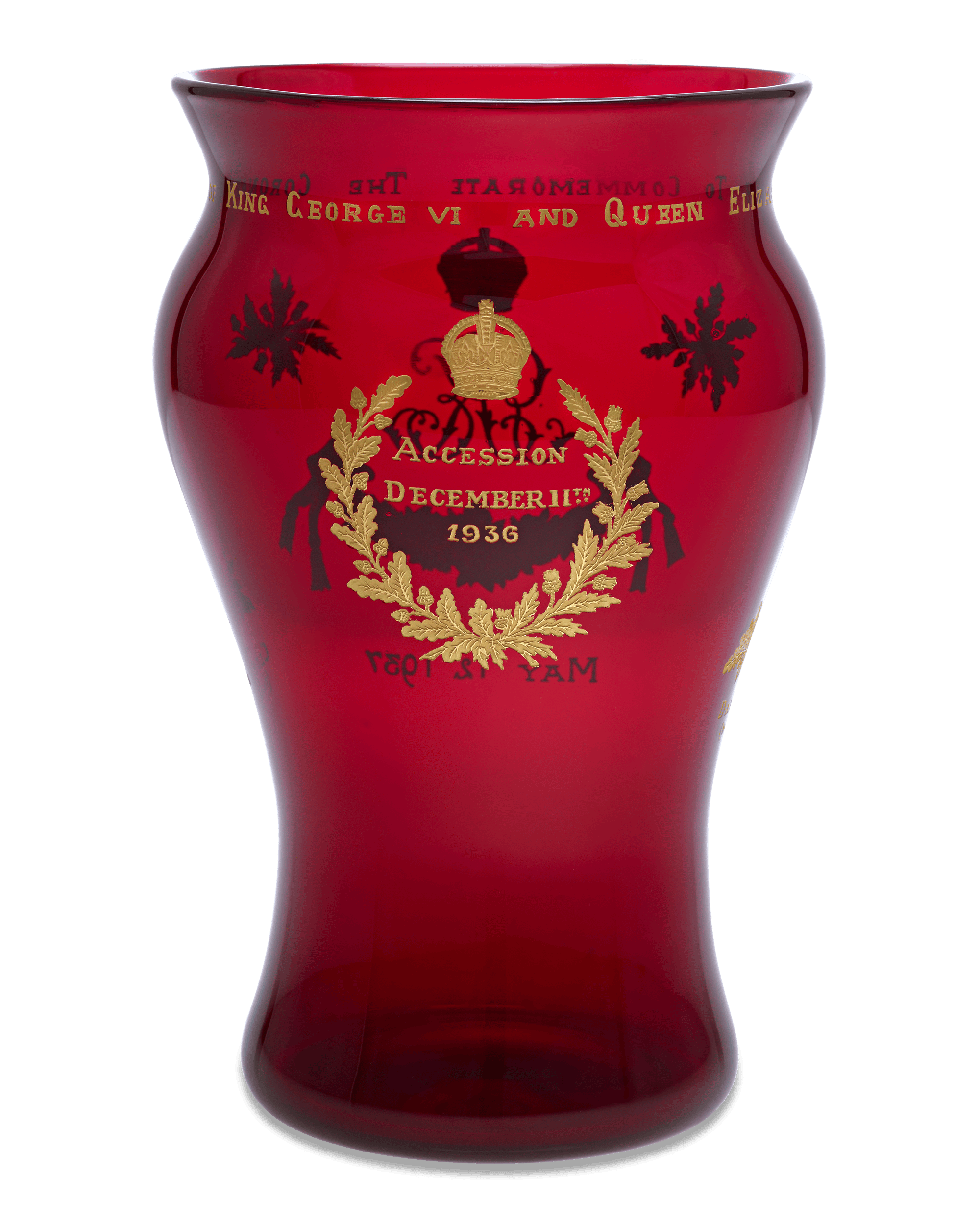 George VI Commemorative Ruby Glass Vase