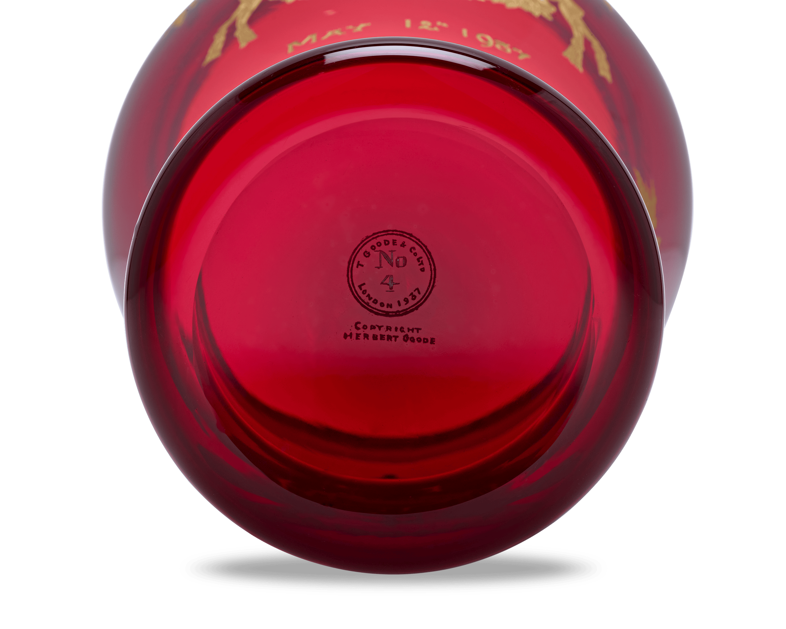 George VI Commemorative Ruby Glass Vase