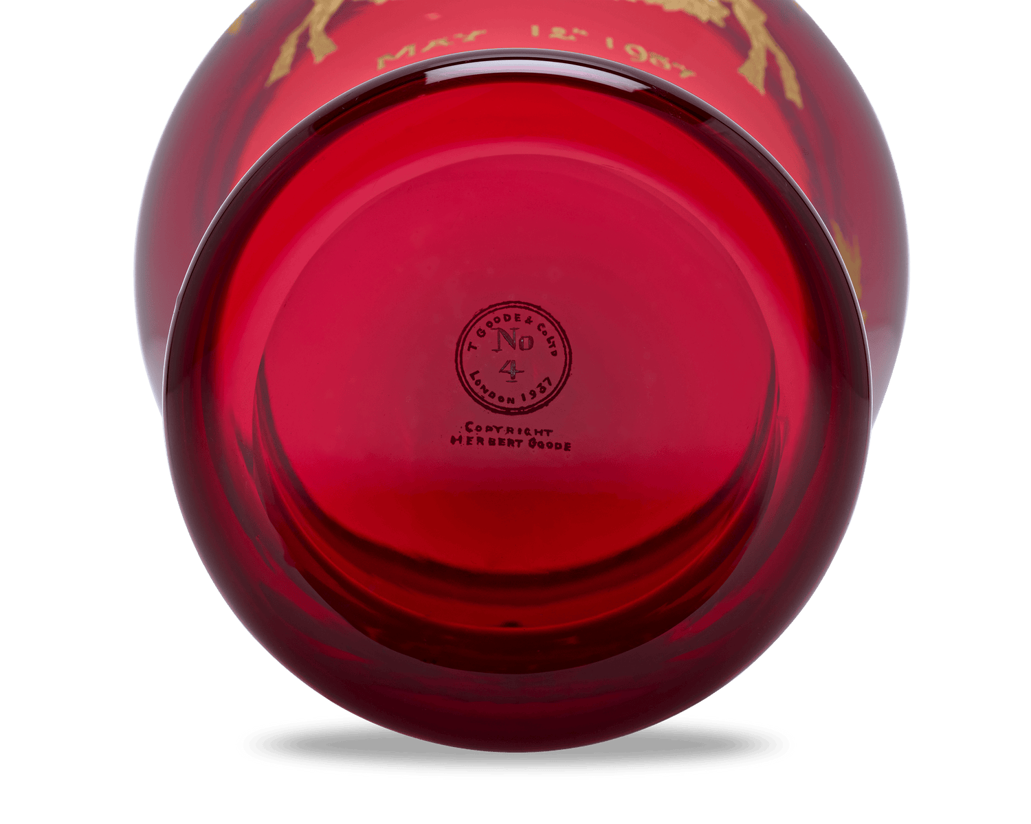 George VI Commemorative Ruby Glass Vase