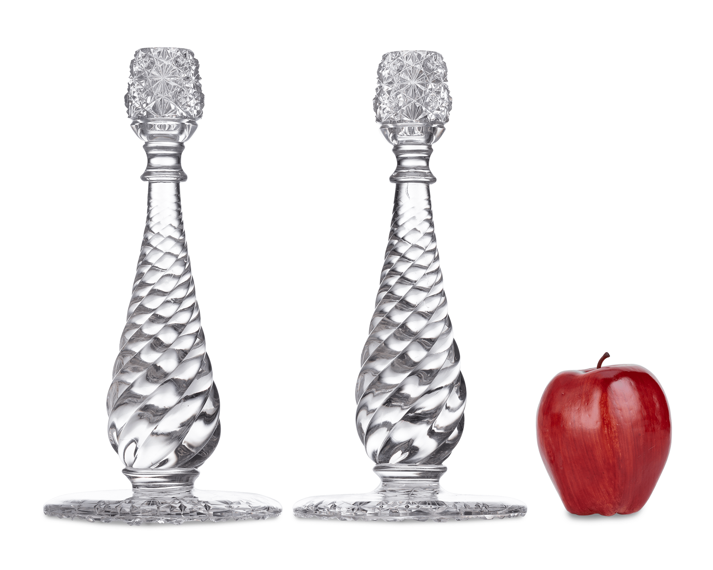 Russian and Swirl Pattern Cut Glass Candlesticks