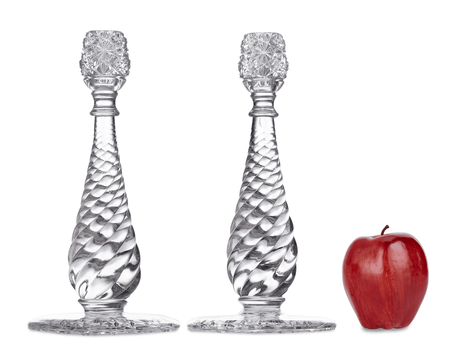 Russian and Swirl Pattern Cut Glass Candlesticks