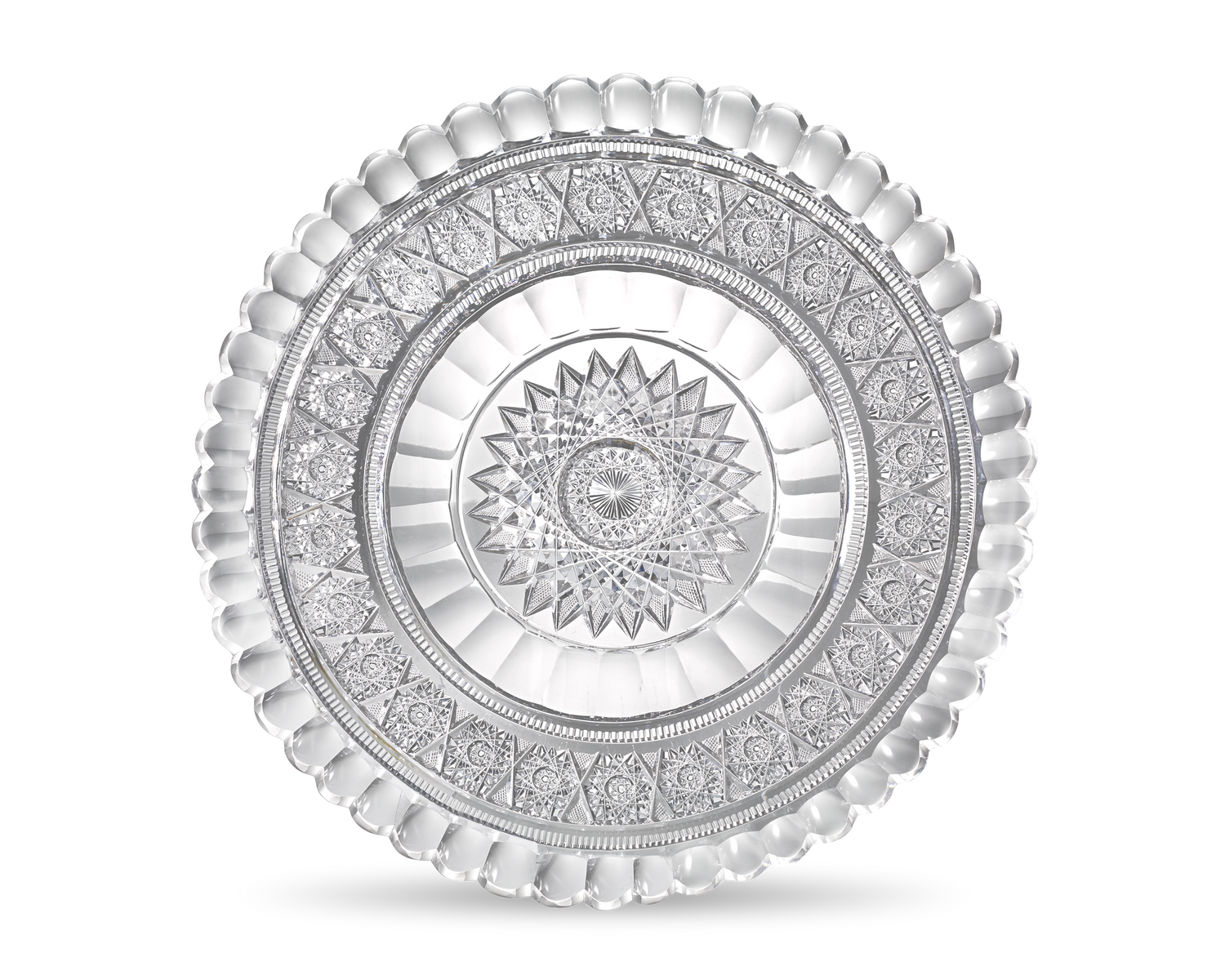 Aberdeen Pattern Cut Glass Cake Plate by Jewel Cut Glass Co.