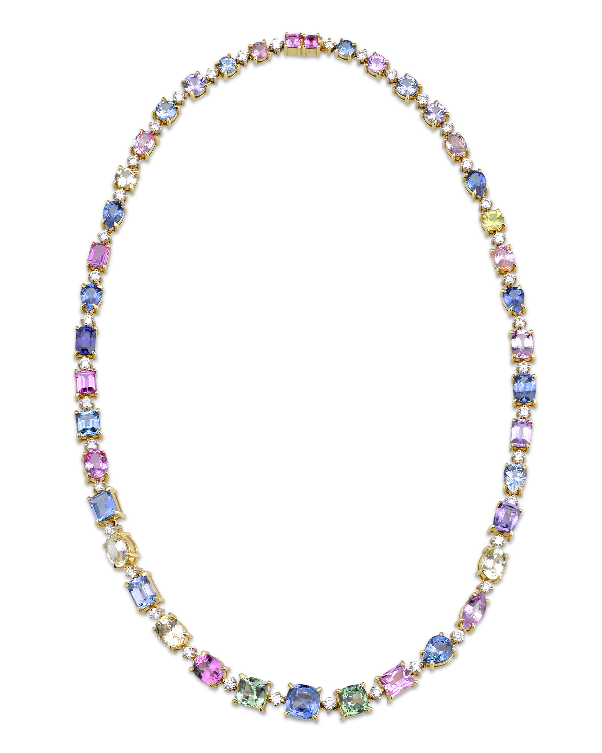 Fancy Colored Sapphire Necklace, 57.39 Carats