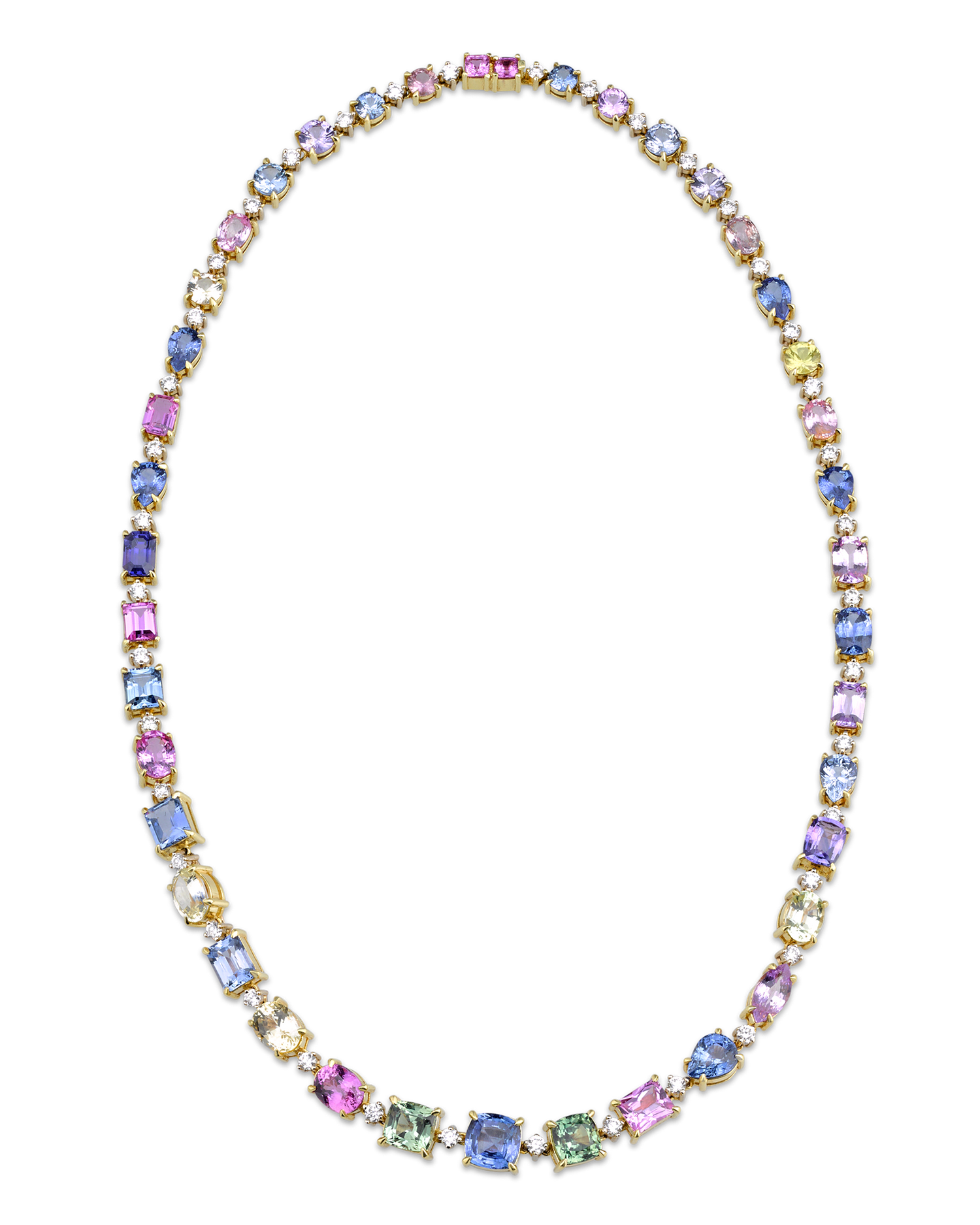 Fancy Colored Sapphire Necklace, 57.39 Carats