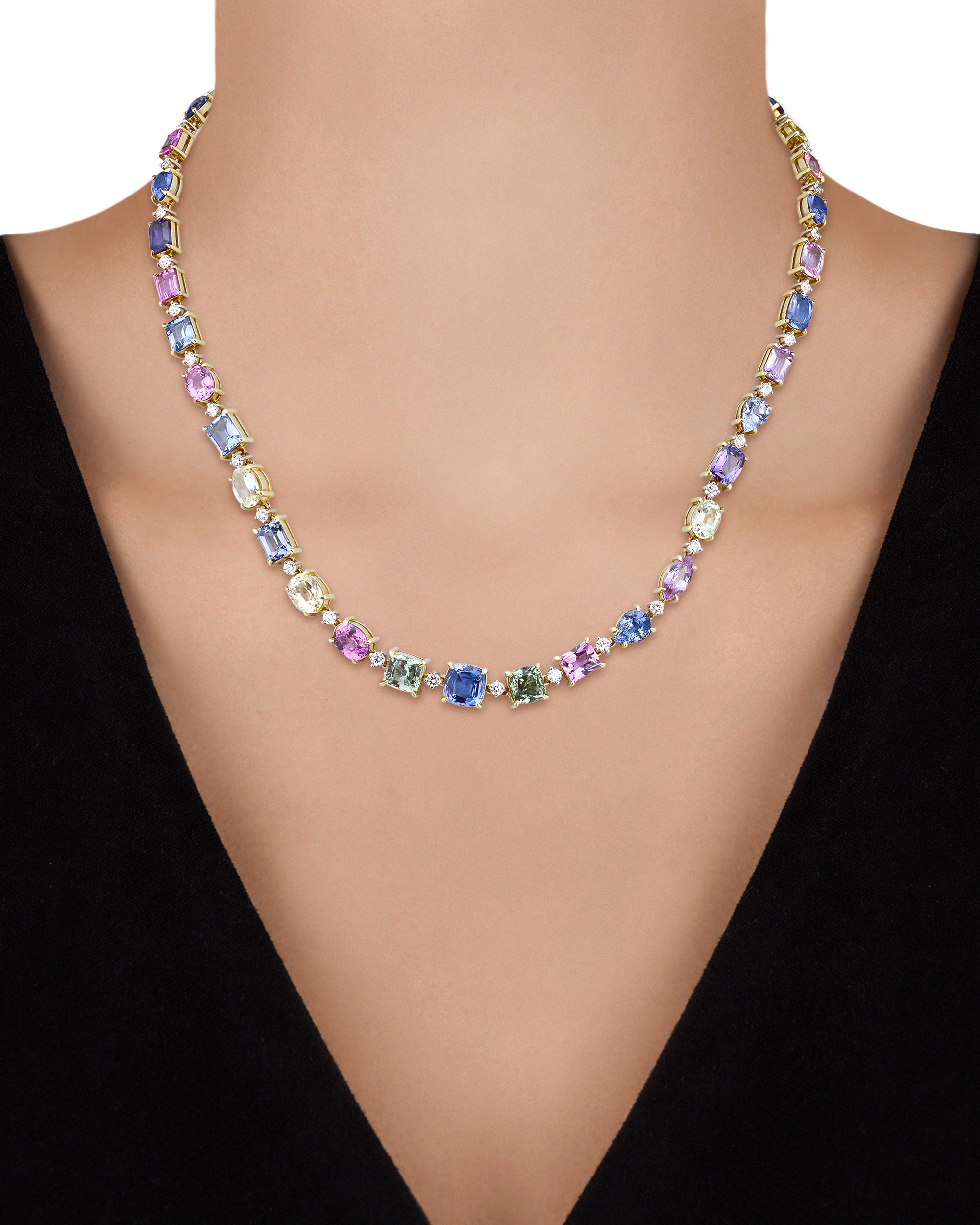 Fancy Colored Sapphire Necklace, 57.39 Carats