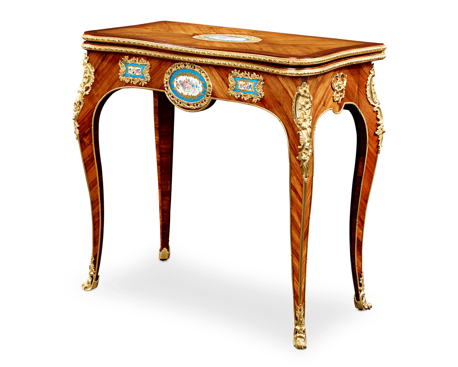 Louis XV-Style Porcelain-Mounted Card Table