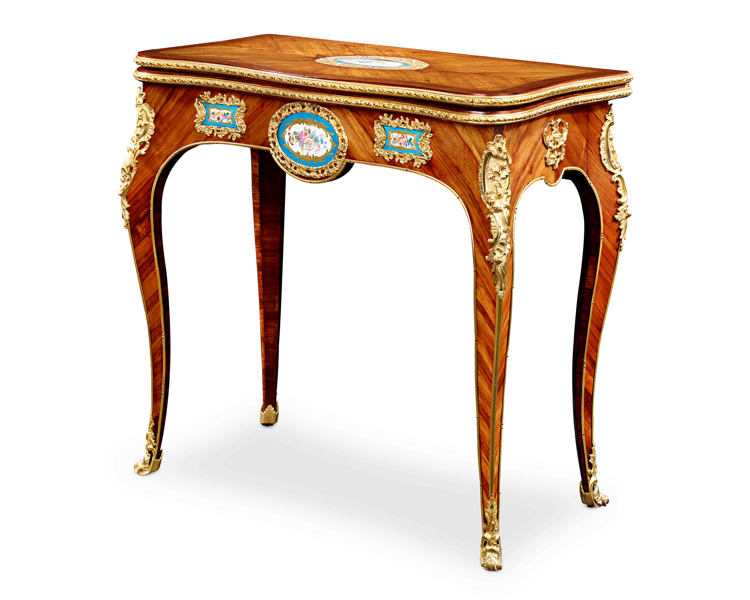 Louis XVI-Style Porcelain-Mounted Card Table