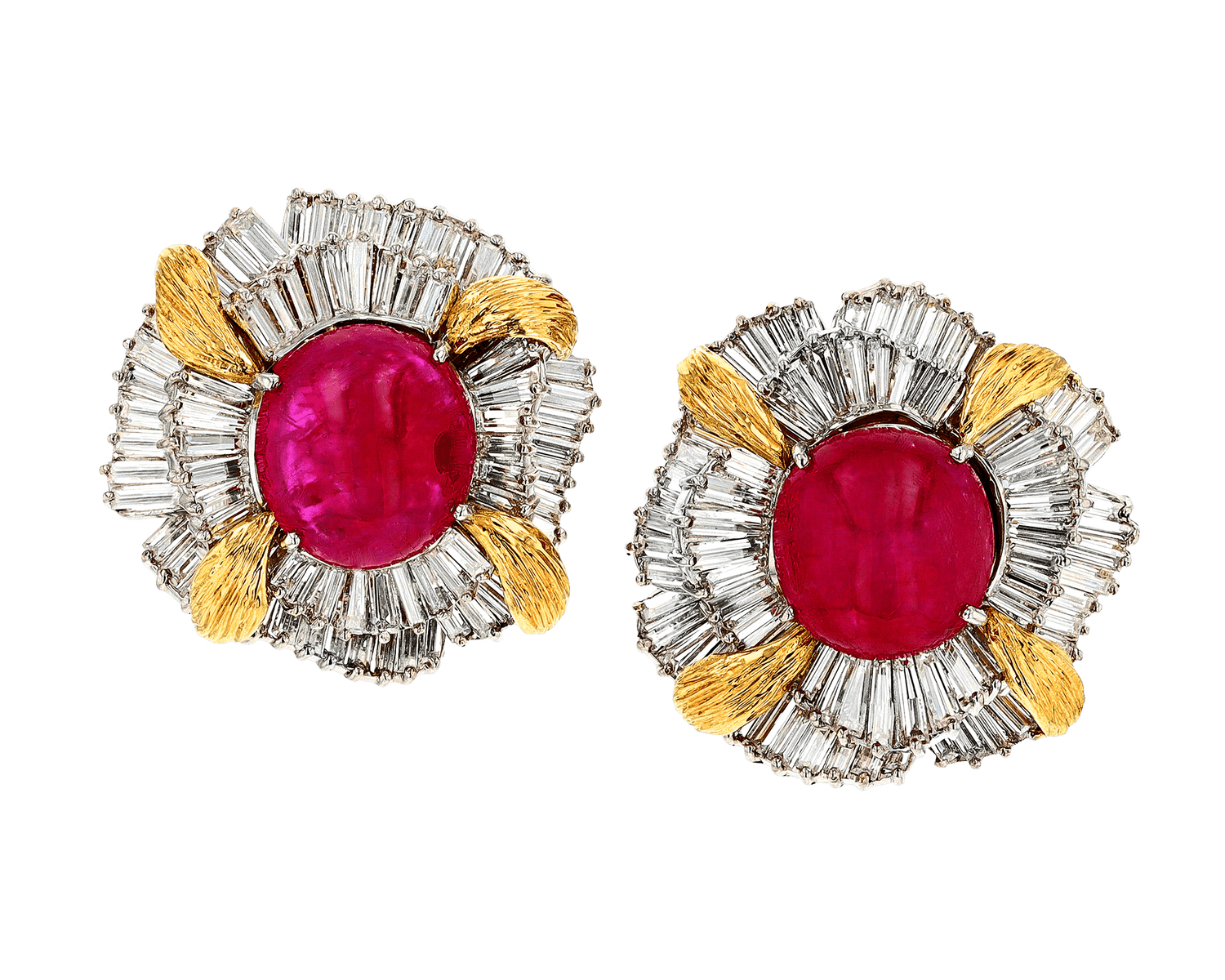 David Webb Burma Cabochon Ruby Earrings, 16.03 Carats