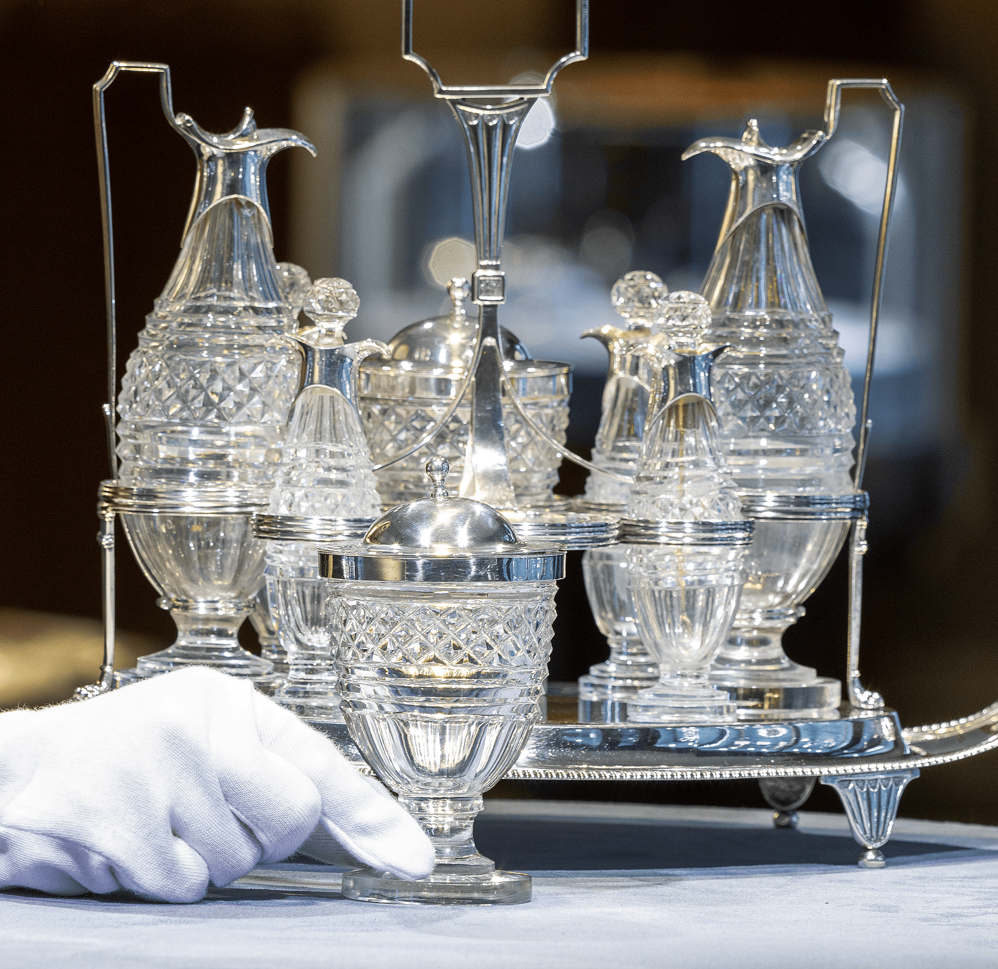 Silver and Cut Glass Cruet Set by Paul Storr | M.S. Rau Silver and Cut Glass Cruet Set by Paul Storr | M.S. Rau