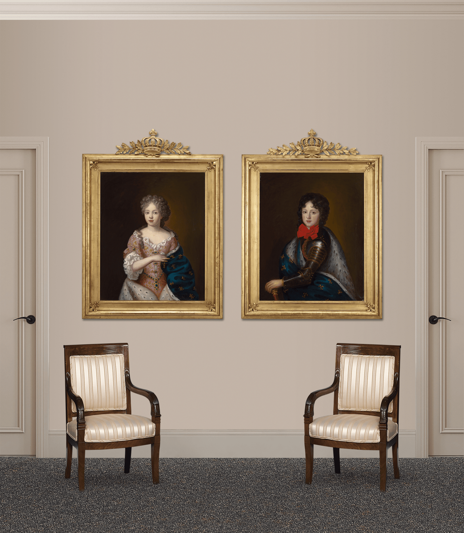 Pair of Royal Portraits of the Duke and Duchess of Burgundy