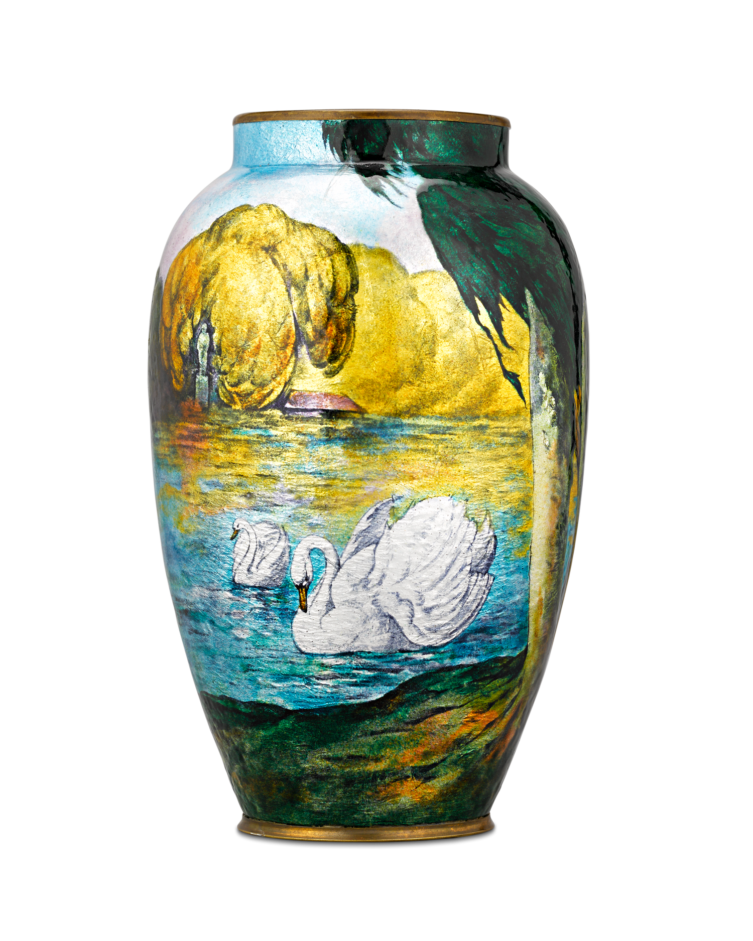 Enamel Swan Vase by Camille Fauré and Alexandre Marty