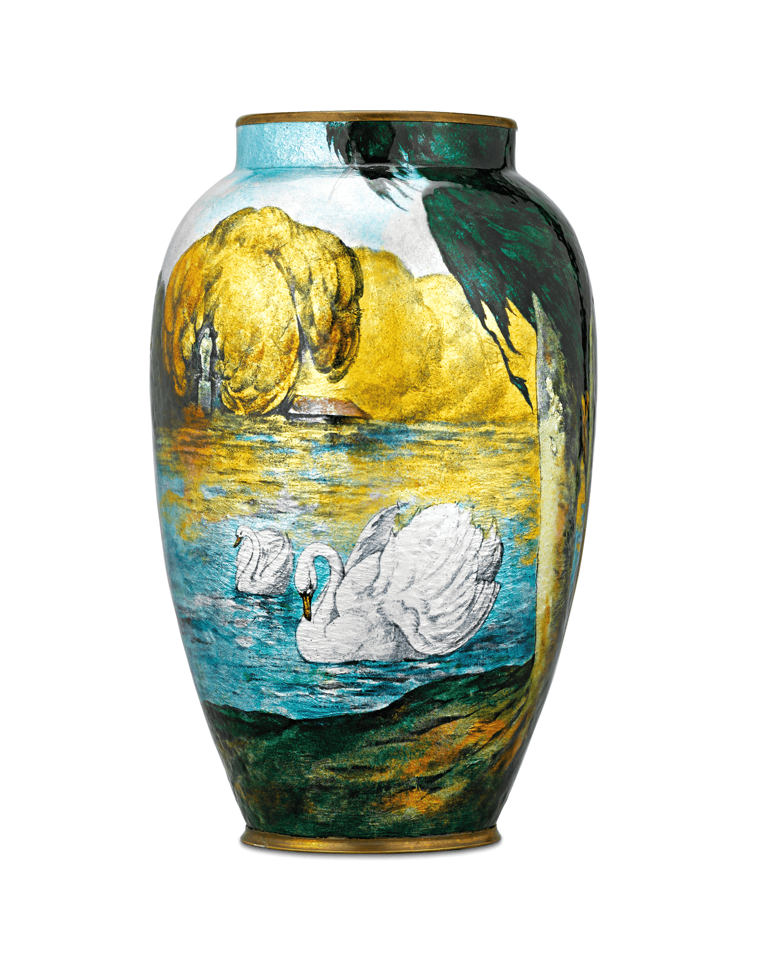 Enamel Swan Vase by Camille Fauré and Alexandre Marty