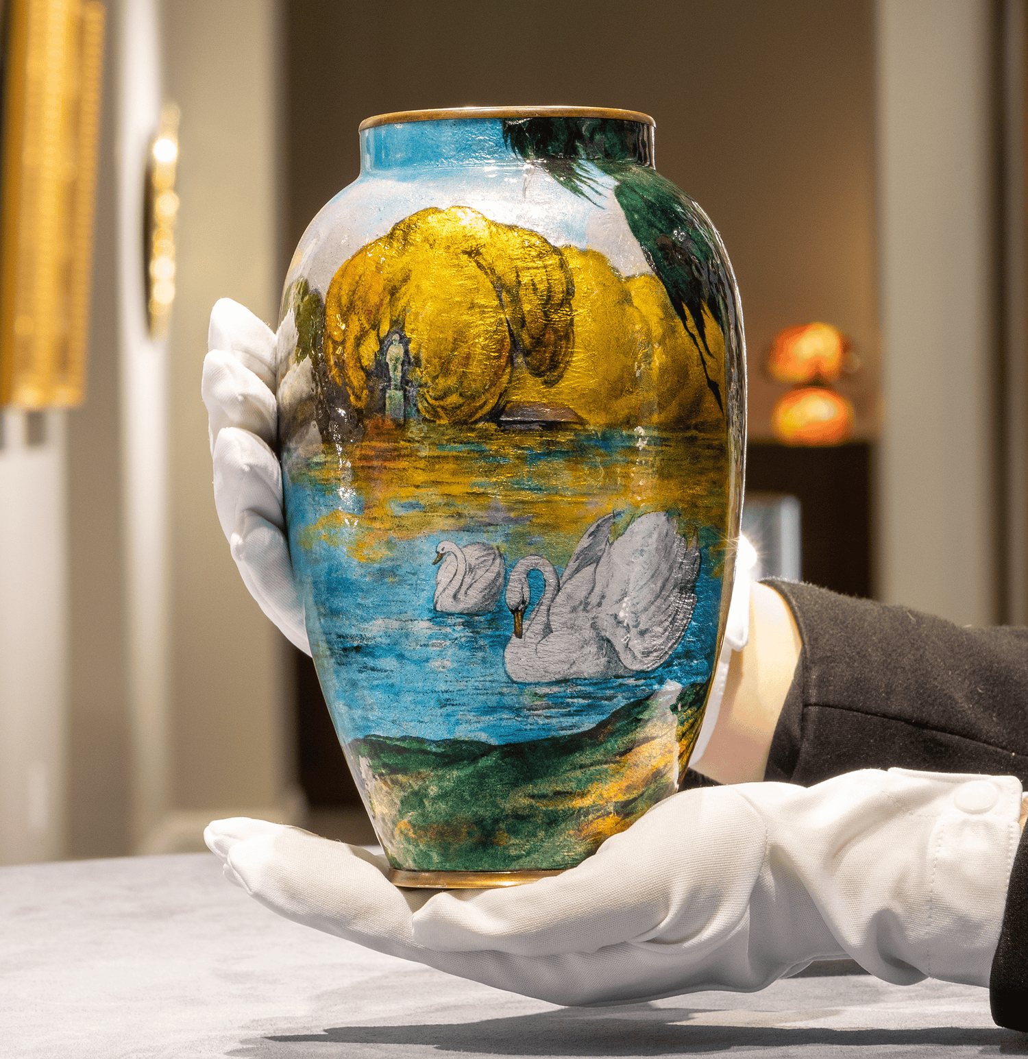 Enamel Swan Vase by Camille Fauré and Alexandre Marty