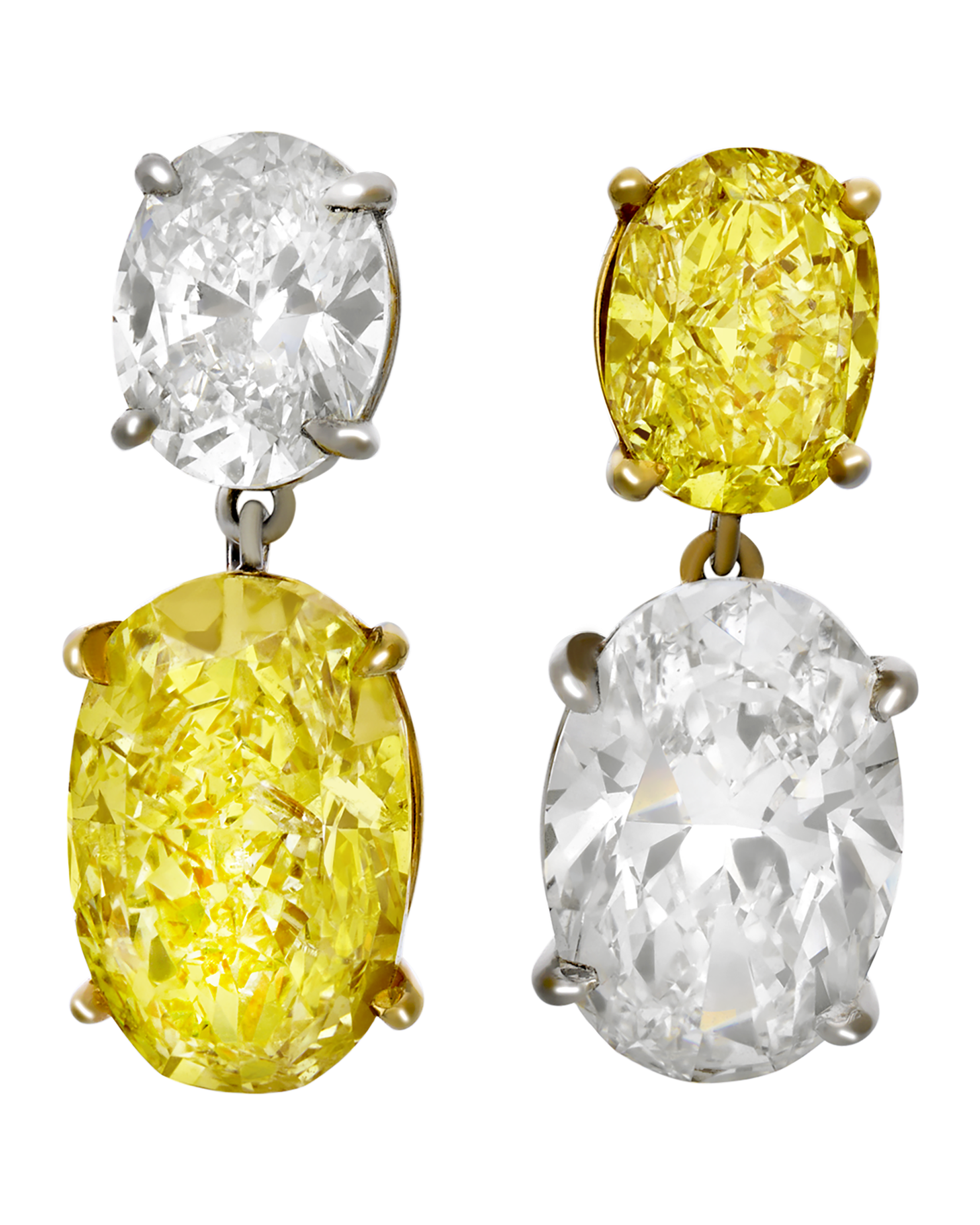 Fancy Yellow and White Diamond Earrings, 6.55 Carats