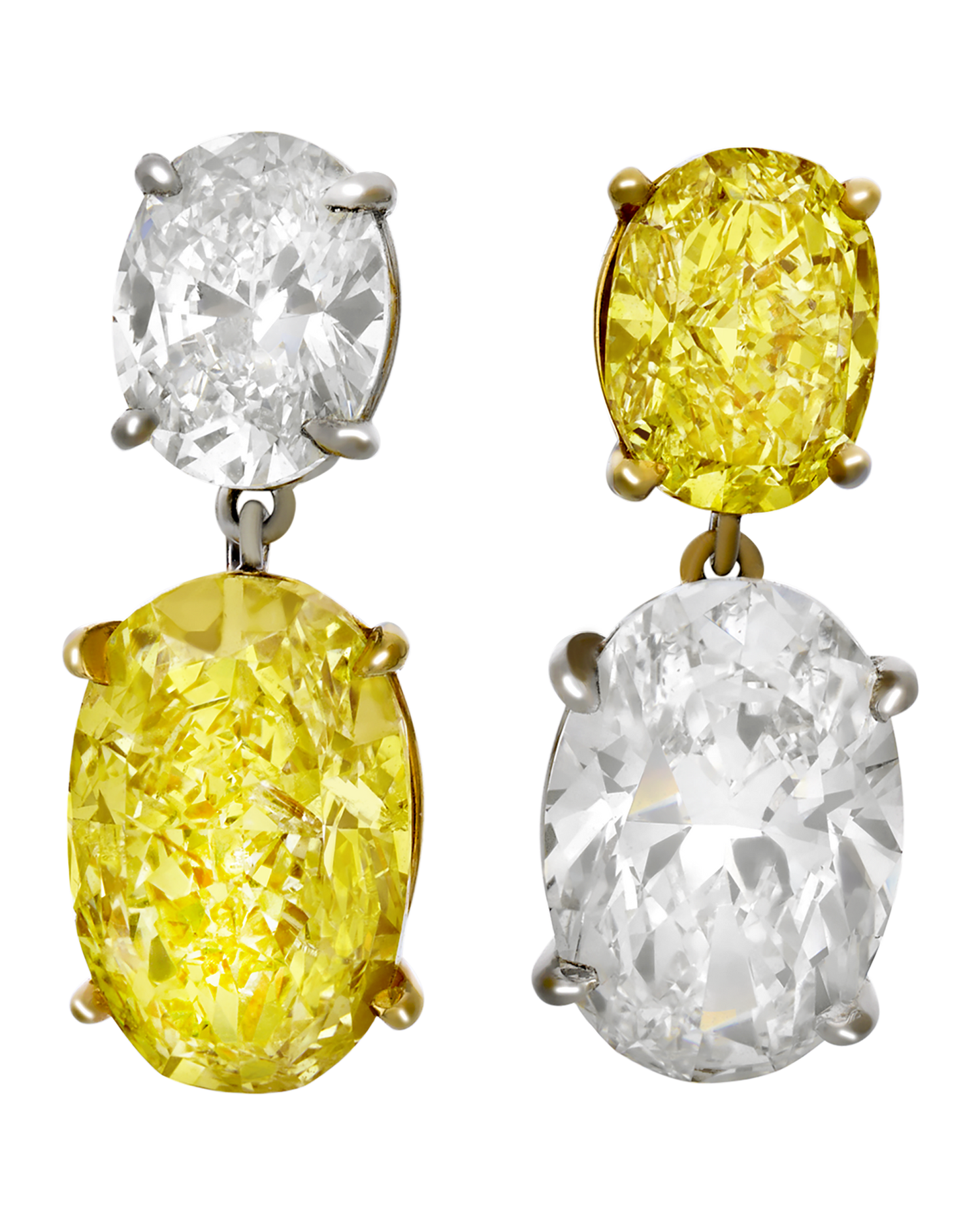 Fancy Yellow and White Diamond Earrings, 6.55 Carats