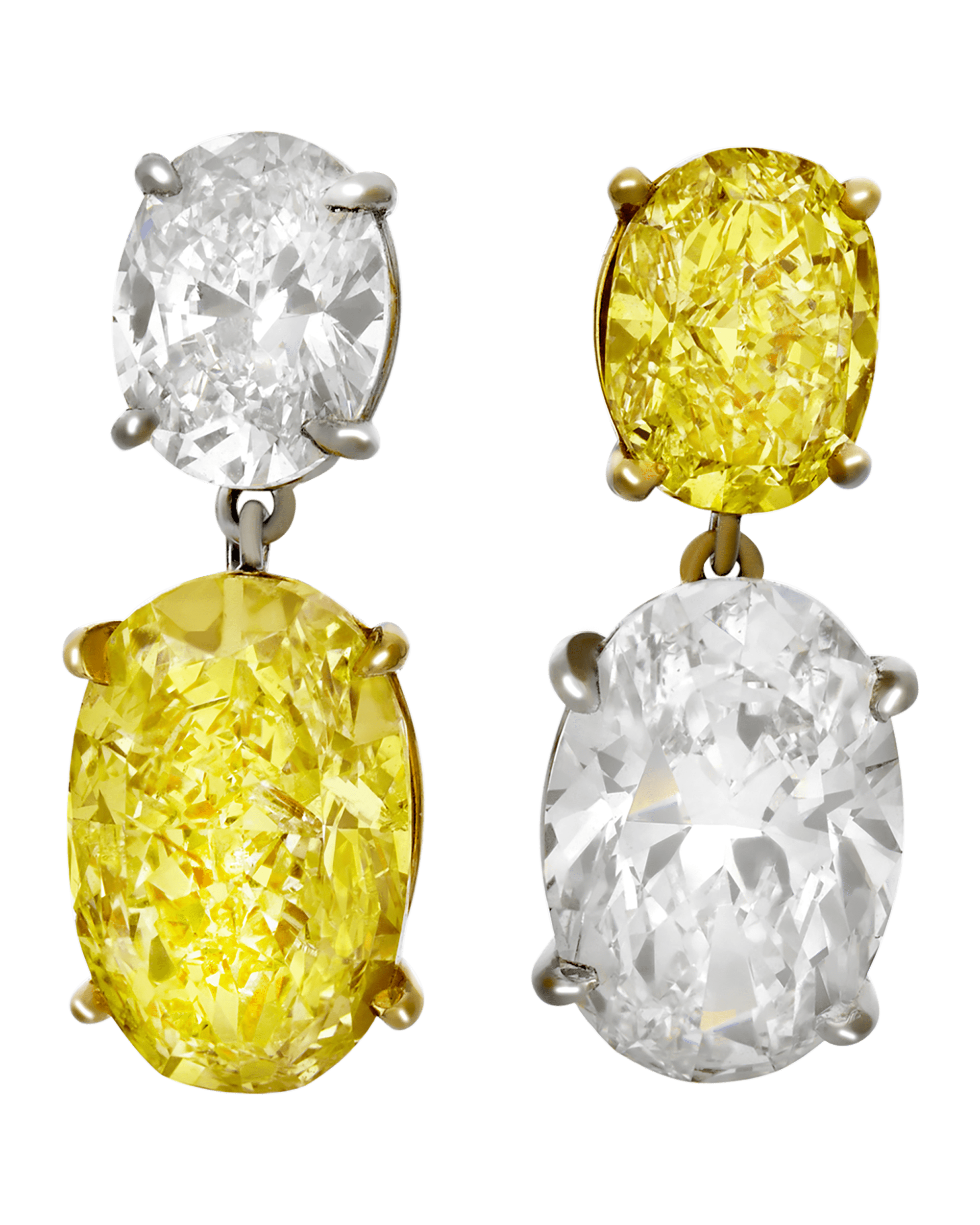 Fancy Yellow and White Diamond Earrings, 6.55 Carats