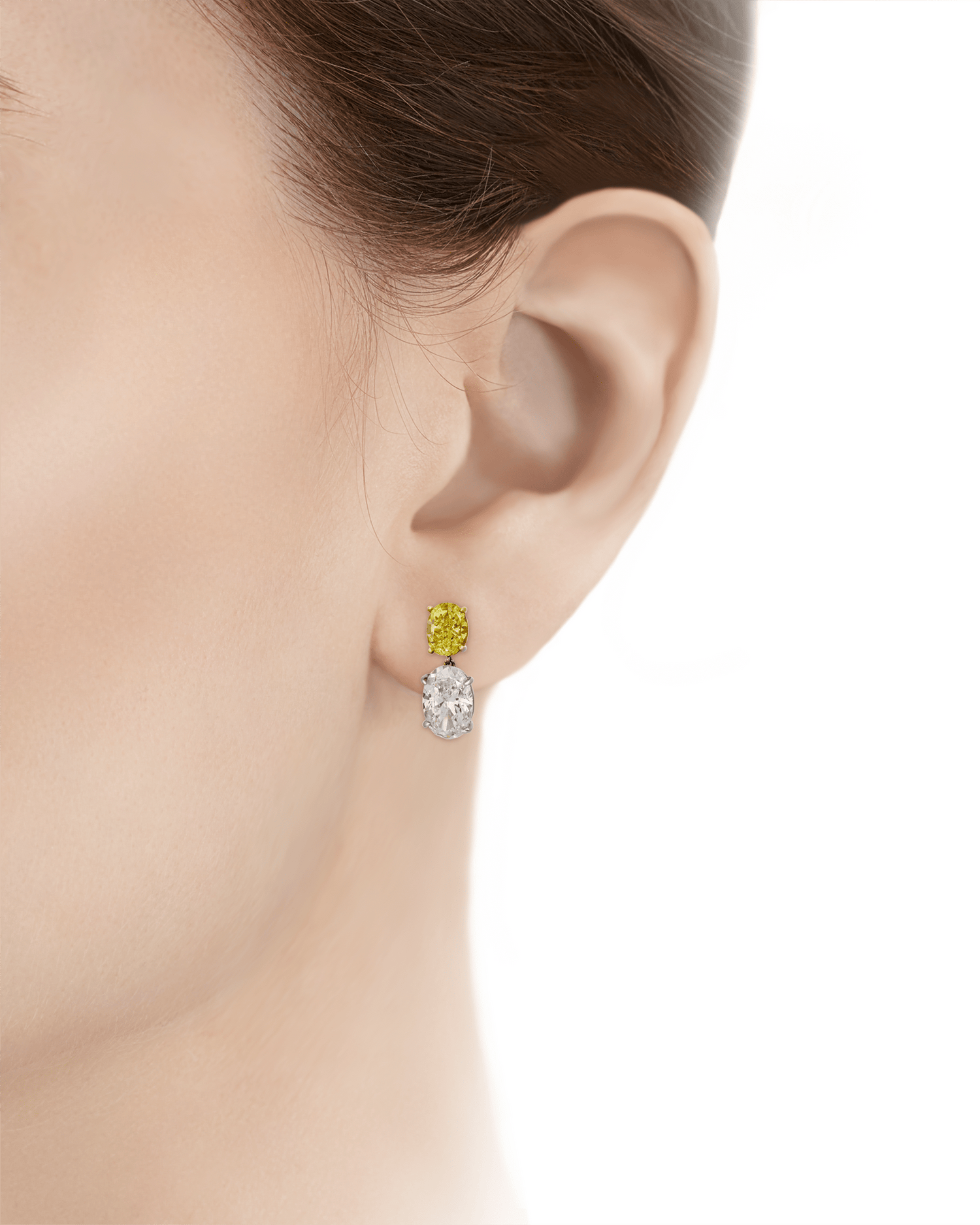 Fancy Yellow and White Diamond Earrings, 6.55 Carats