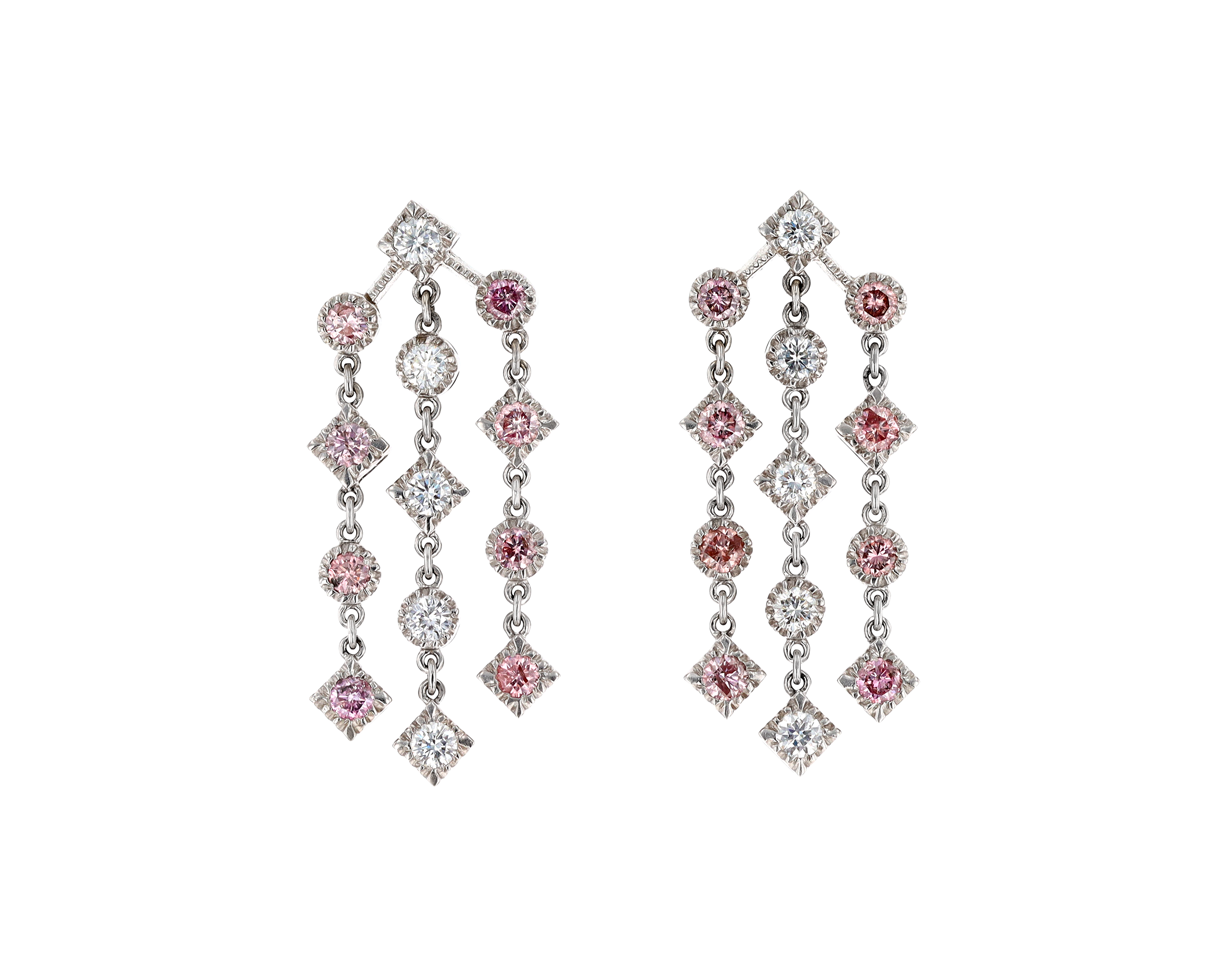 Pink and White Diamond Dangle Earrings