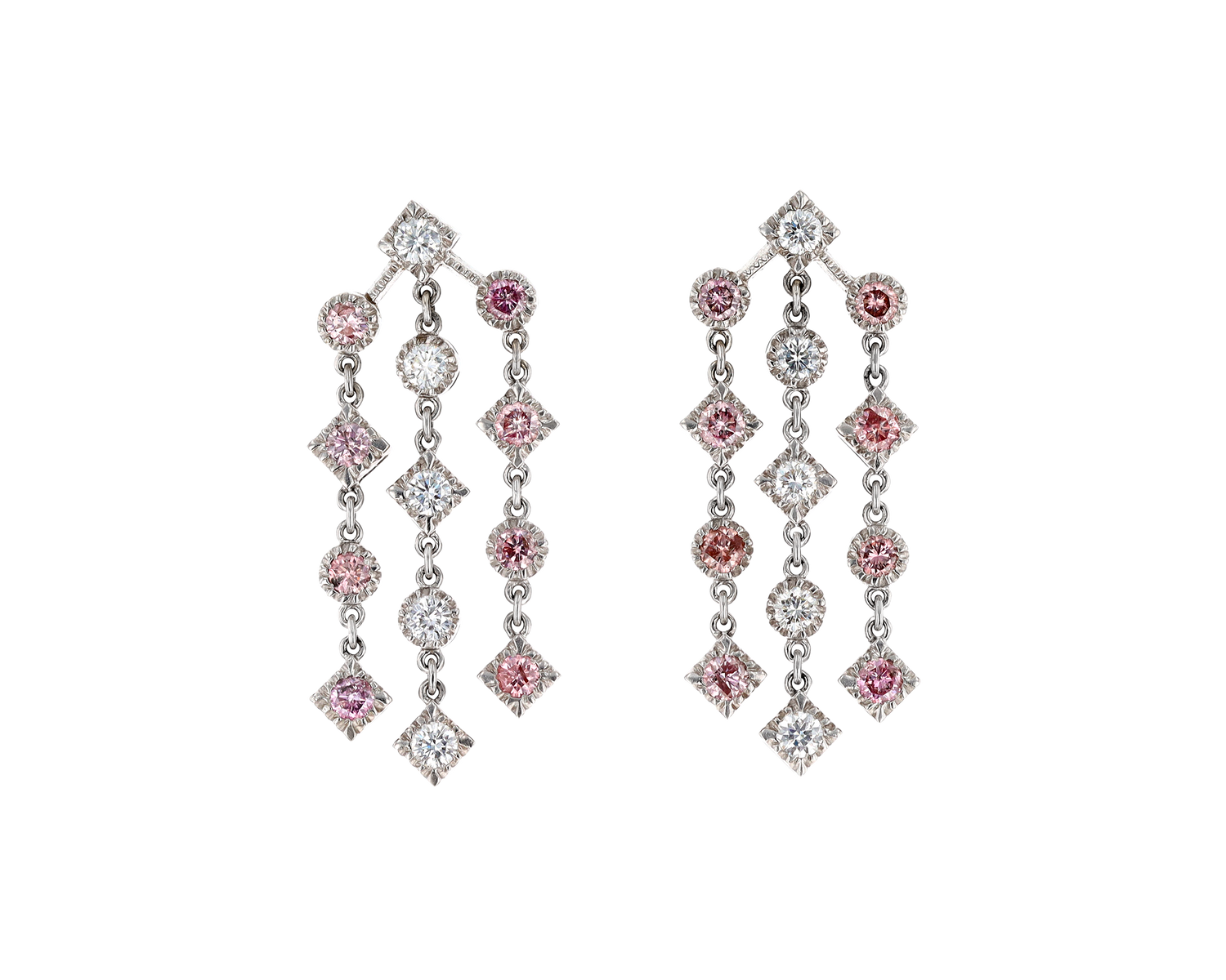 Pink and White Diamond Dangle Earrings