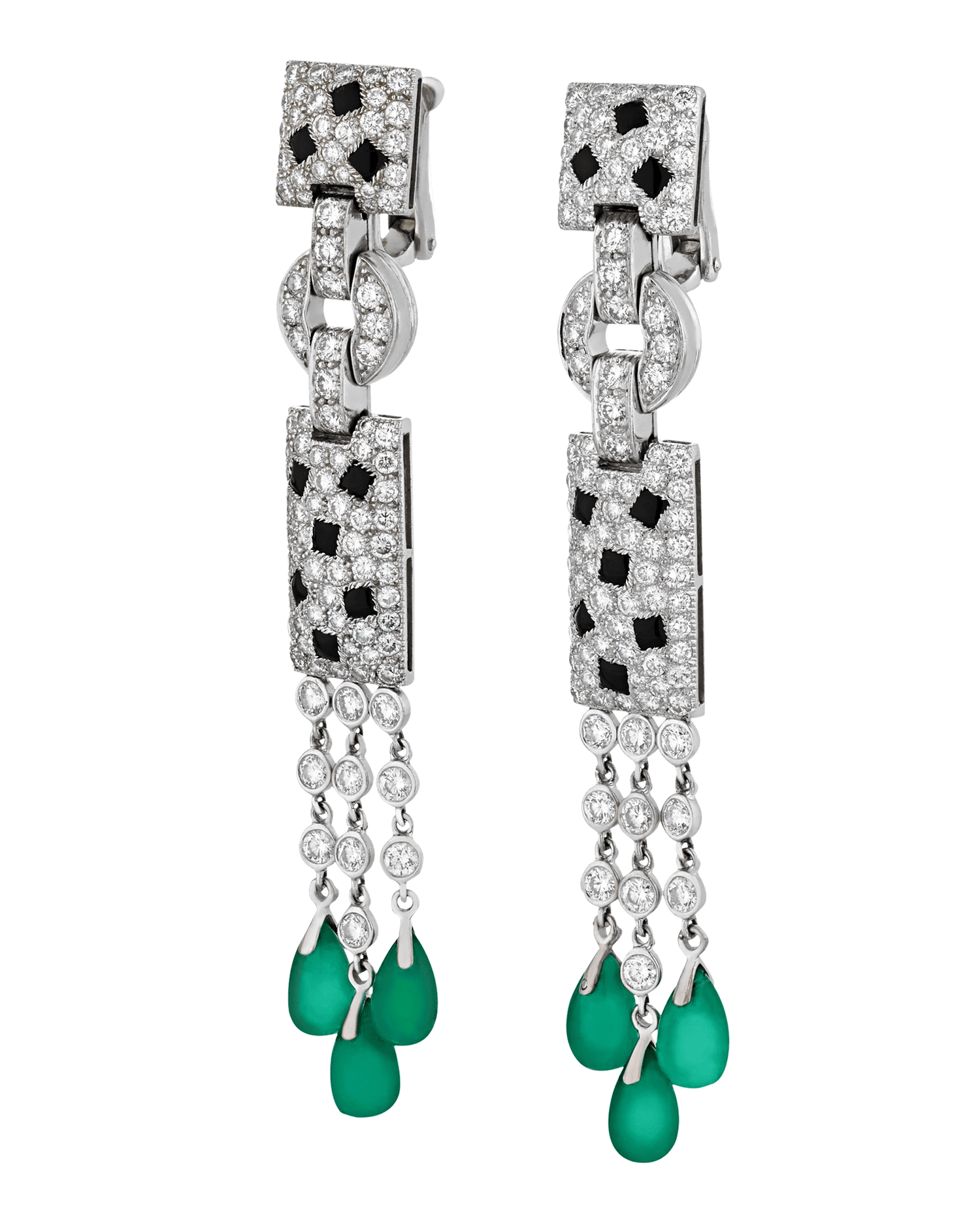 Cartier Panthère Diamond, Onyx and Emerald Drop Earrings