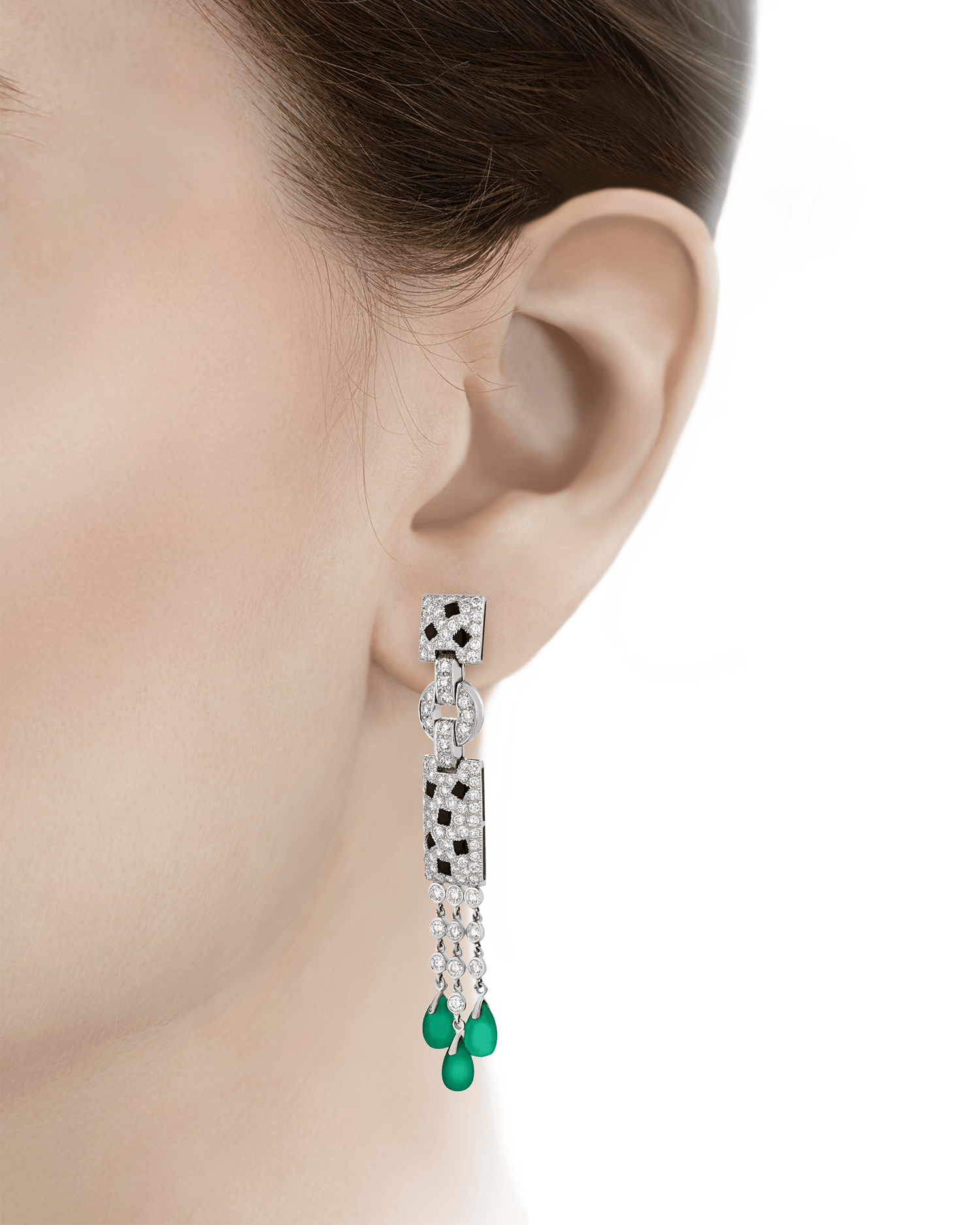 Cartier Panthère Diamond, Onyx and Emerald Drop Earrings