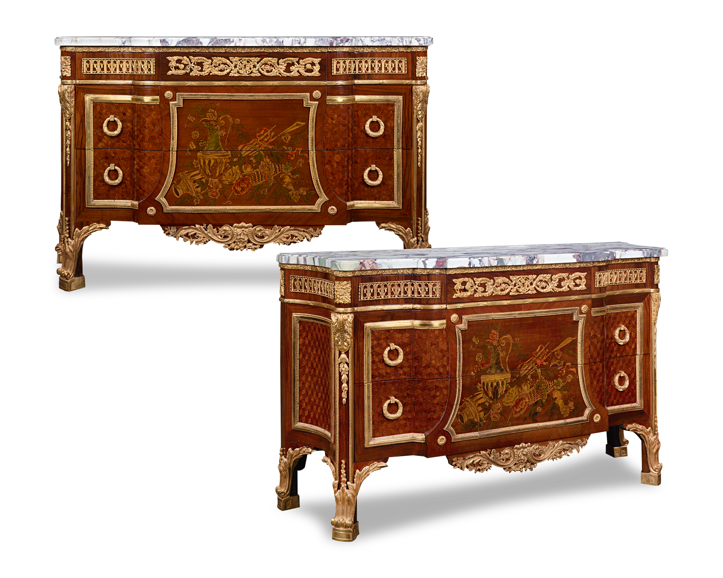 Louis XVI-Style Marquetry Commodes